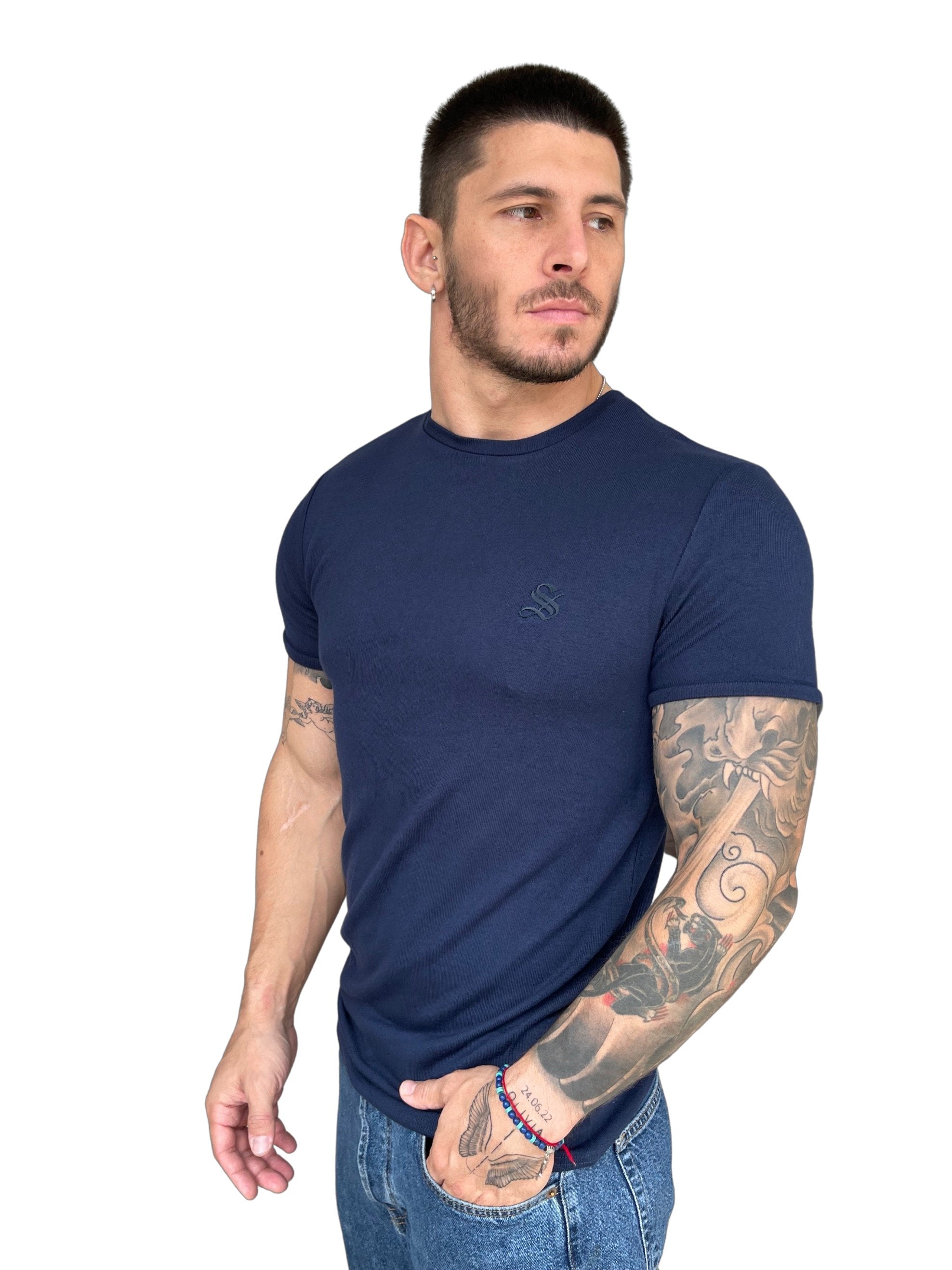 Gravenhage - Blue T-Shirt for Men - Sarman Fashion - Wholesale Clothing Fashion Brand for Men from Canada