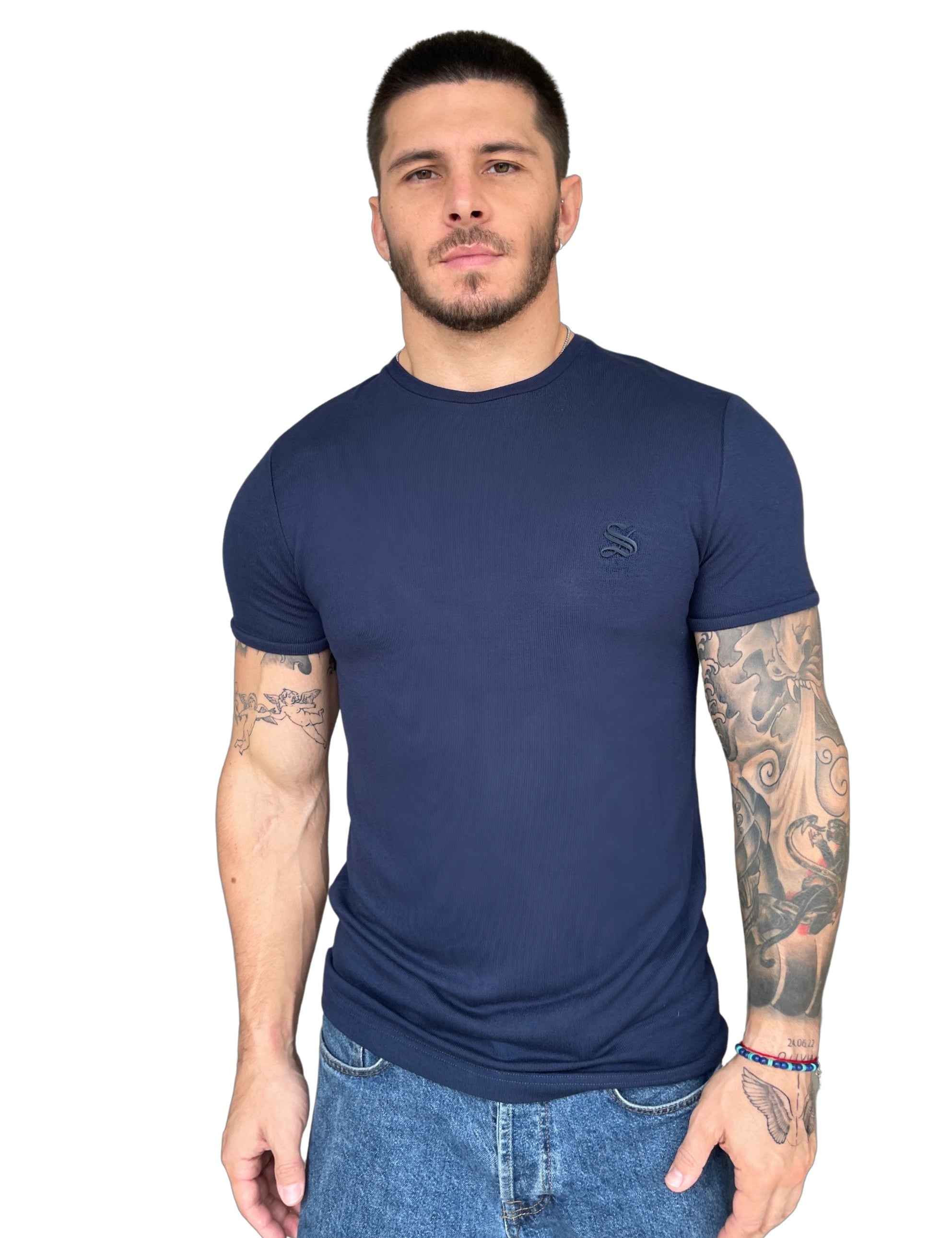 Gravenhage - Blue T-Shirt for Men - Sarman Fashion - Wholesale Clothing Fashion Brand for Men from Canada