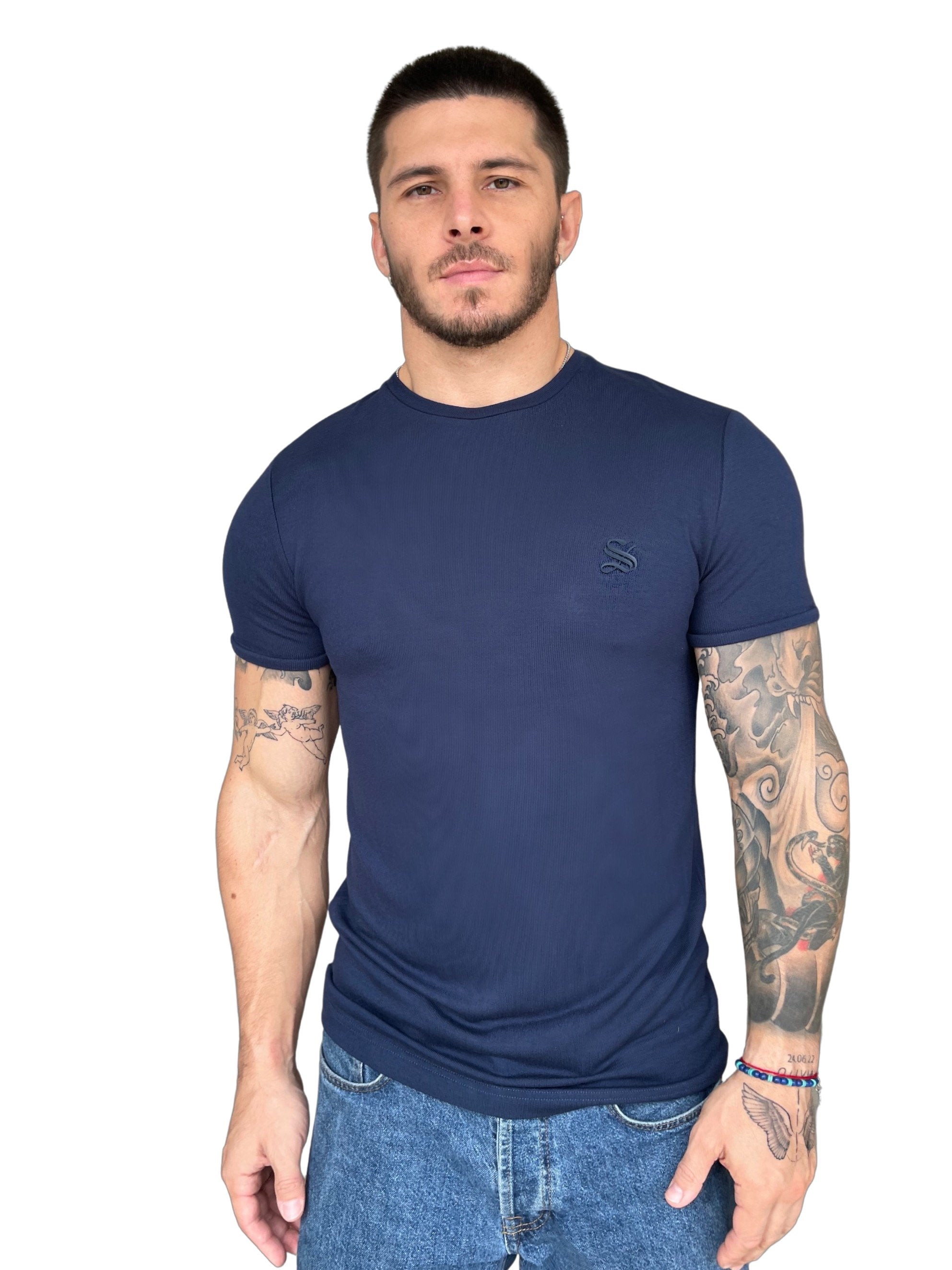 Gravenhage - Blue T-Shirt for Men - Sarman Fashion - Wholesale Clothing Fashion Brand for Men from Canada