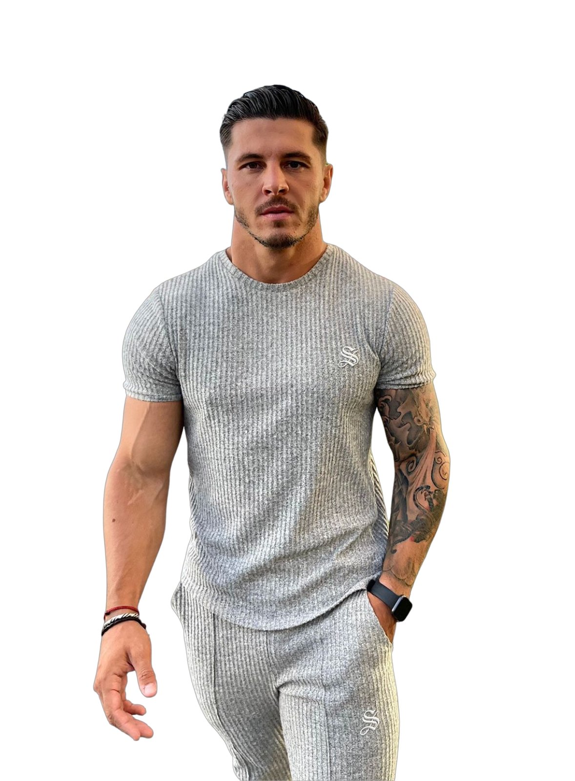Half Base 2 - Gris Men’s t-shirt (PRE-ORDER DISPATCH DATE 1 JULY 2022) - Sarman Fashion - Wholesale Clothing Fashion Brand for Men from Canada