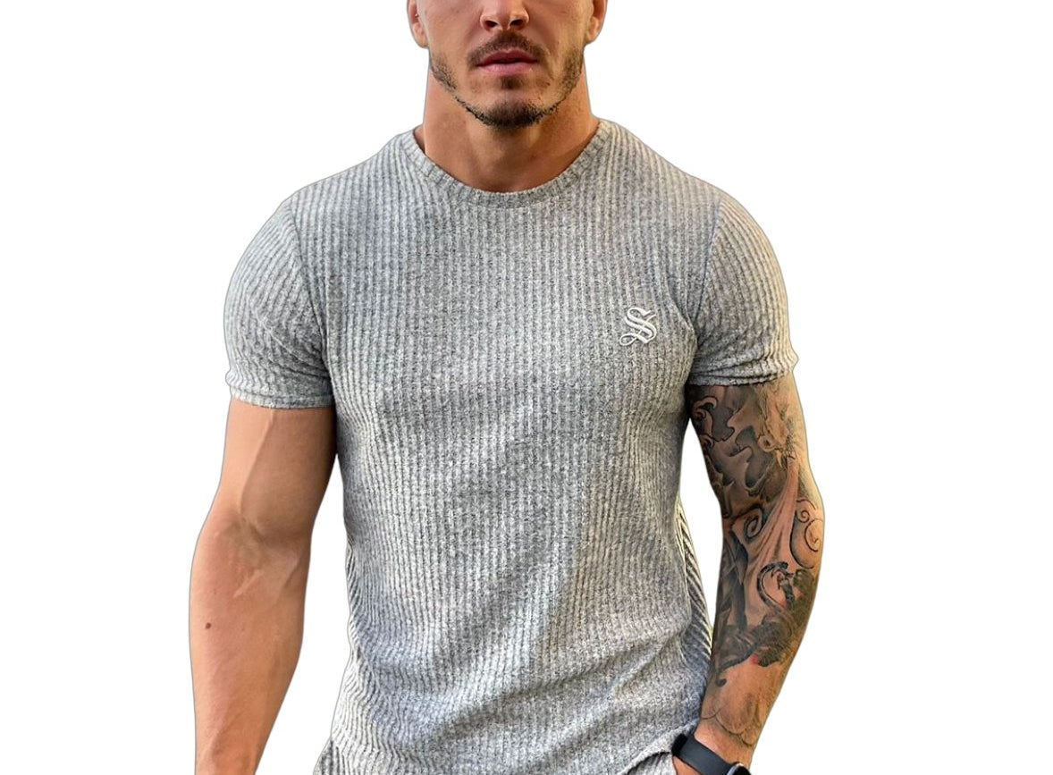 Half Base 2 - Gris Men’s t-shirt (PRE-ORDER DISPATCH DATE 1 JULY 2022) - Sarman Fashion - Wholesale Clothing Fashion Brand for Men from Canada