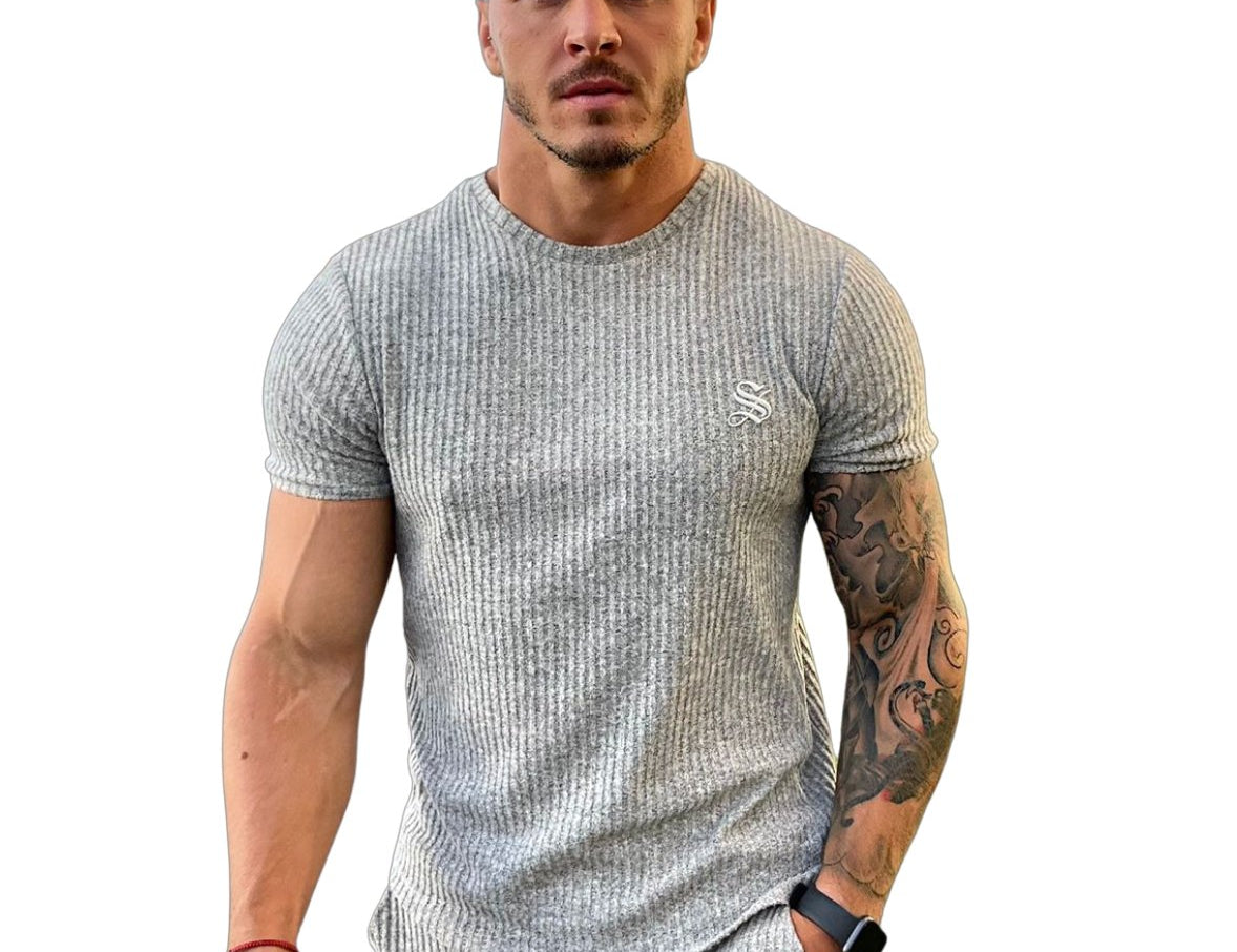 Half Base 2 - Gris Men’s t-shirt (PRE-ORDER DISPATCH DATE 1 JULY 2022) - Sarman Fashion - Wholesale Clothing Fashion Brand for Men from Canada