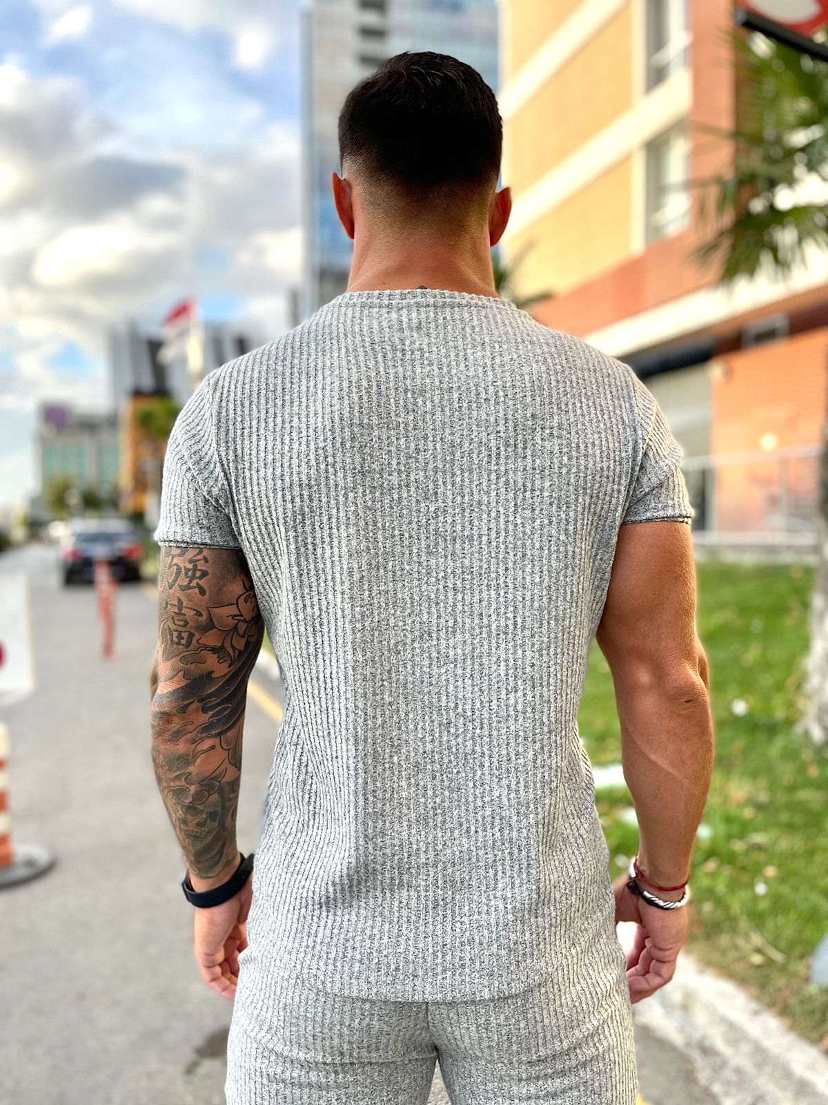 Half Base 2 - Gris Men’s t-shirt (PRE-ORDER DISPATCH DATE 1 JULY 2022) - Sarman Fashion - Wholesale Clothing Fashion Brand for Men from Canada
