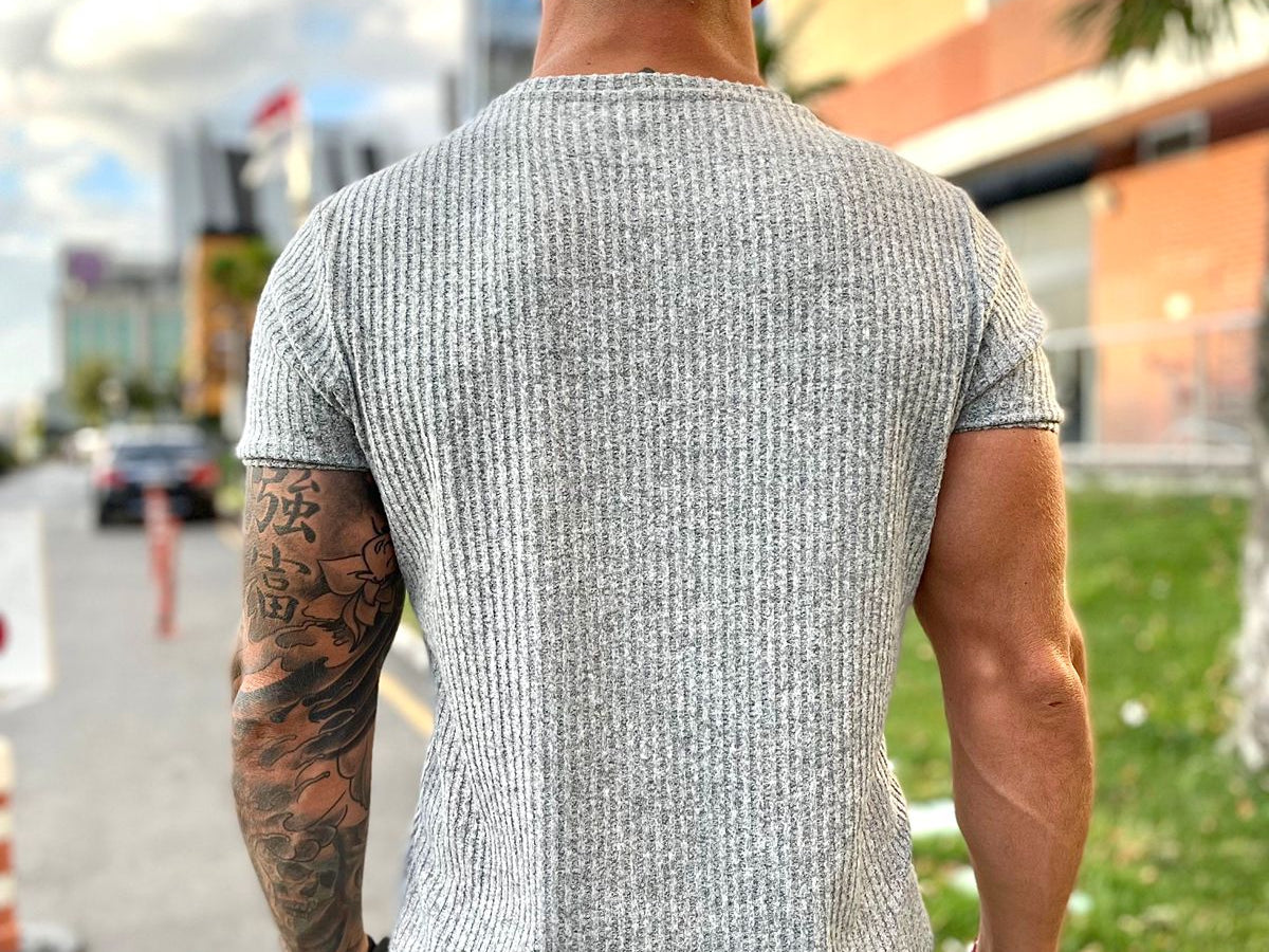 Half Base 2 - Gris Men’s t-shirt (PRE-ORDER DISPATCH DATE 1 JULY 2022) - Sarman Fashion - Wholesale Clothing Fashion Brand for Men from Canada