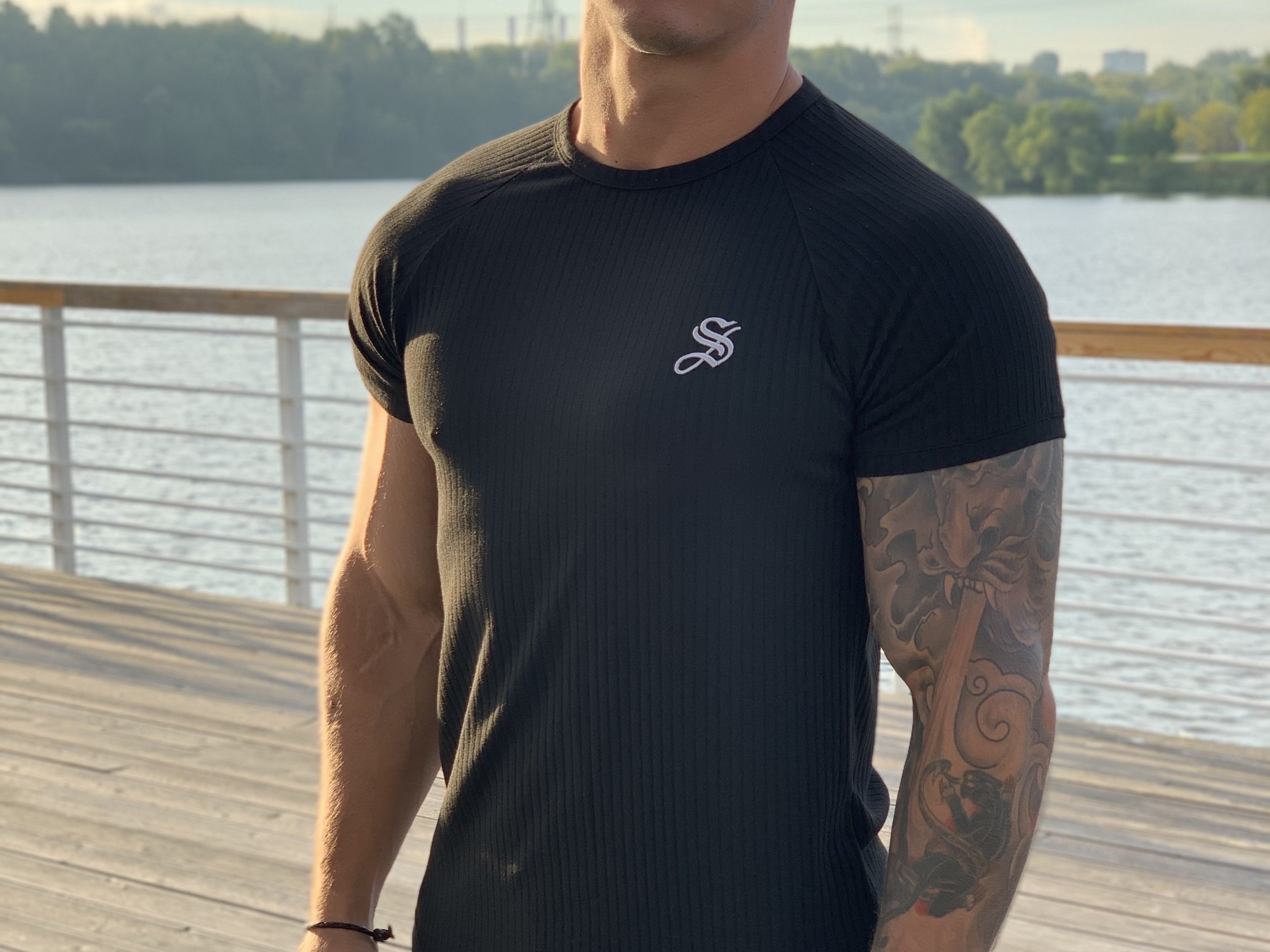 Half Base - Black T-shirt for Men (PRE-ORDER DISPATCH DATE 25 SEPTEMBER) - Sarman Fashion - Wholesale Clothing Fashion Brand for Men from Canada