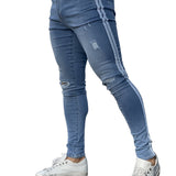 I'm Sorry - Light Blue Skinny Jeans White Striped for Men - Sarman Fashion - Wholesale Clothing Fashion Brand for Men from Canada