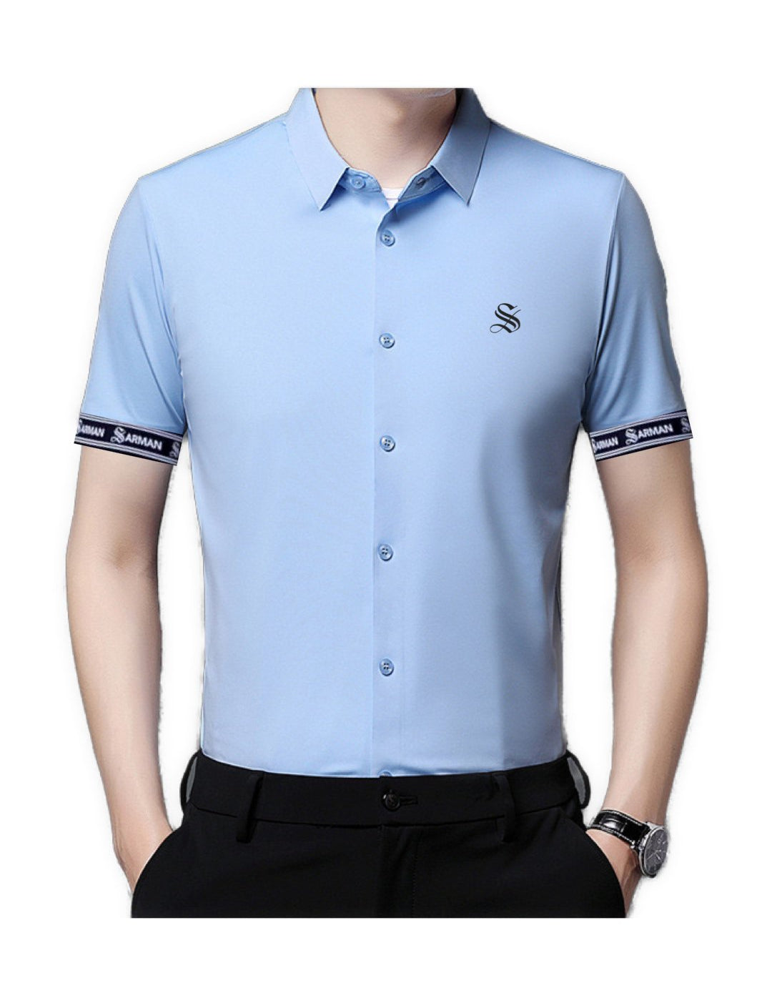 Kapizuna - Short Sleeves Shirt with Straps for Men - Sarman Fashion - Wholesale Clothing Fashion Brand for Men from Canada