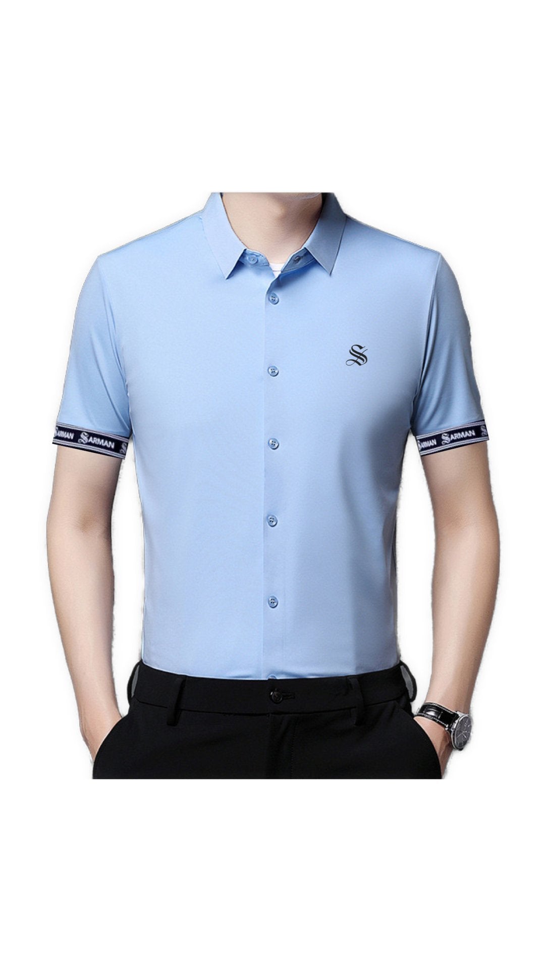 Kapizuna - Short Sleeves Shirt with Straps for Men - Sarman Fashion - Wholesale Clothing Fashion Brand for Men from Canada