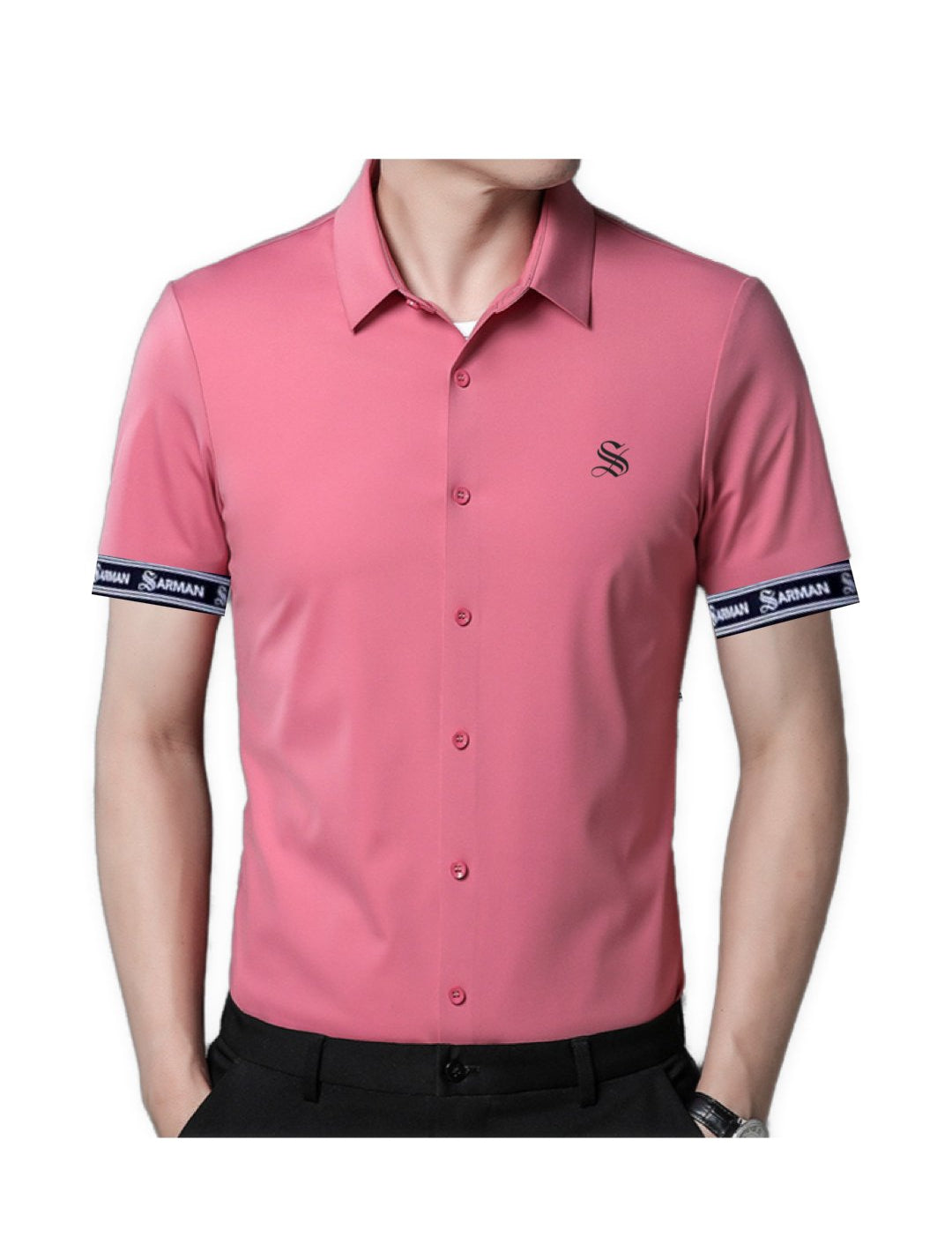 Kermizan - Short Sleeves Shirt with Straps for Men - Sarman Fashion - Wholesale Clothing Fashion Brand for Men from Canada