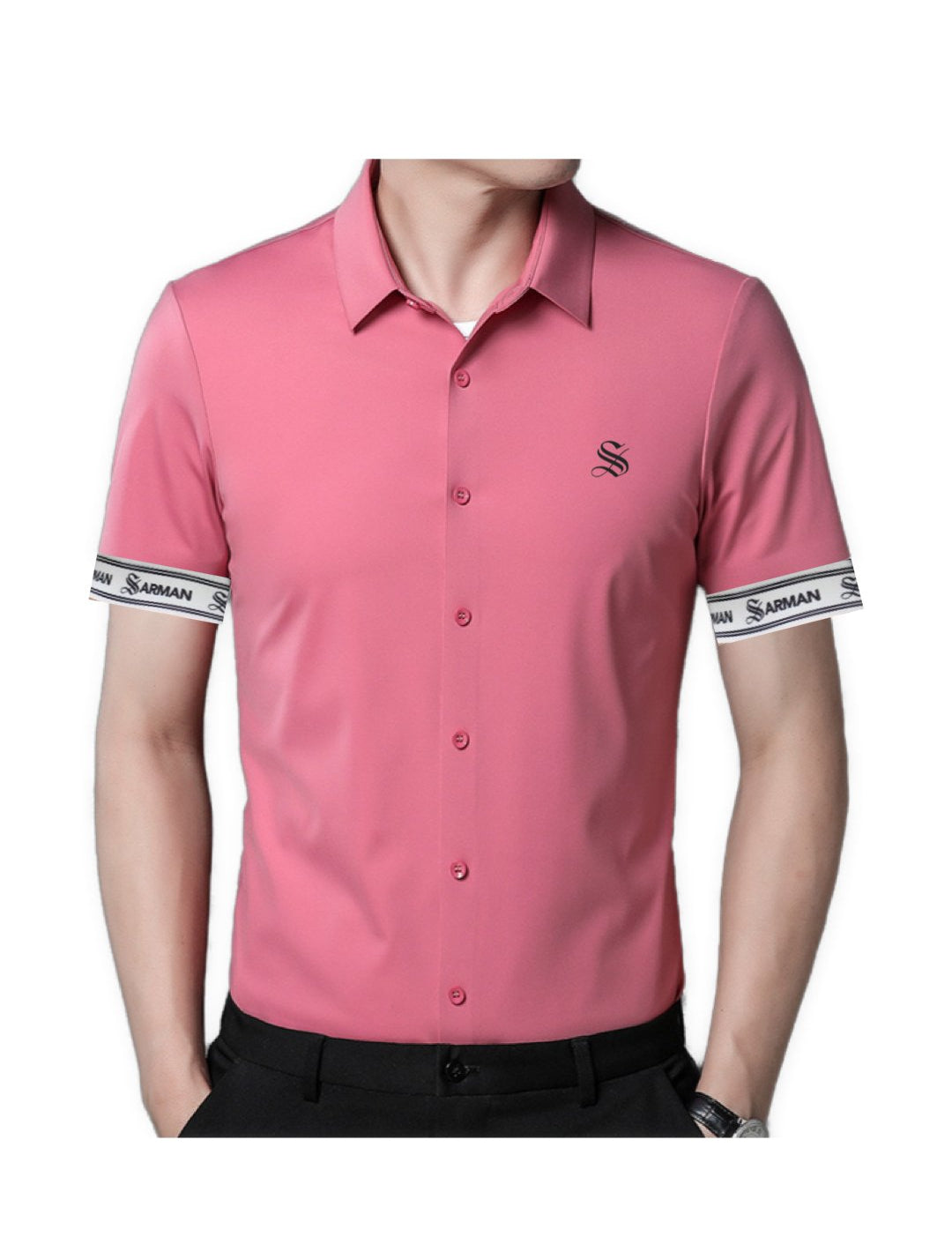 Kermizan - Short Sleeves Shirt with Straps for Men - Sarman Fashion - Wholesale Clothing Fashion Brand for Men from Canada