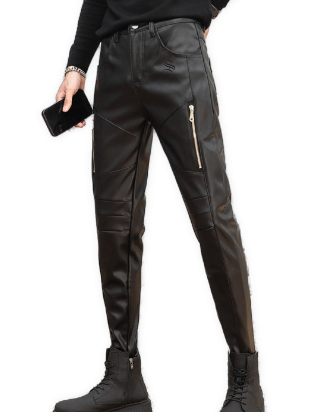 Kosrulla - Black Pu-Leather Pant’s for Men - Sarman Fashion - Wholesale Clothing Fashion Brand for Men from Canada