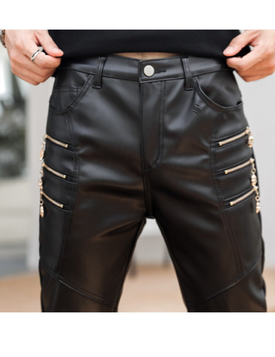 Kurdino - Black Pu-Leather Pant’s for Men - Sarman Fashion - Wholesale Clothing Fashion Brand for Men from Canada