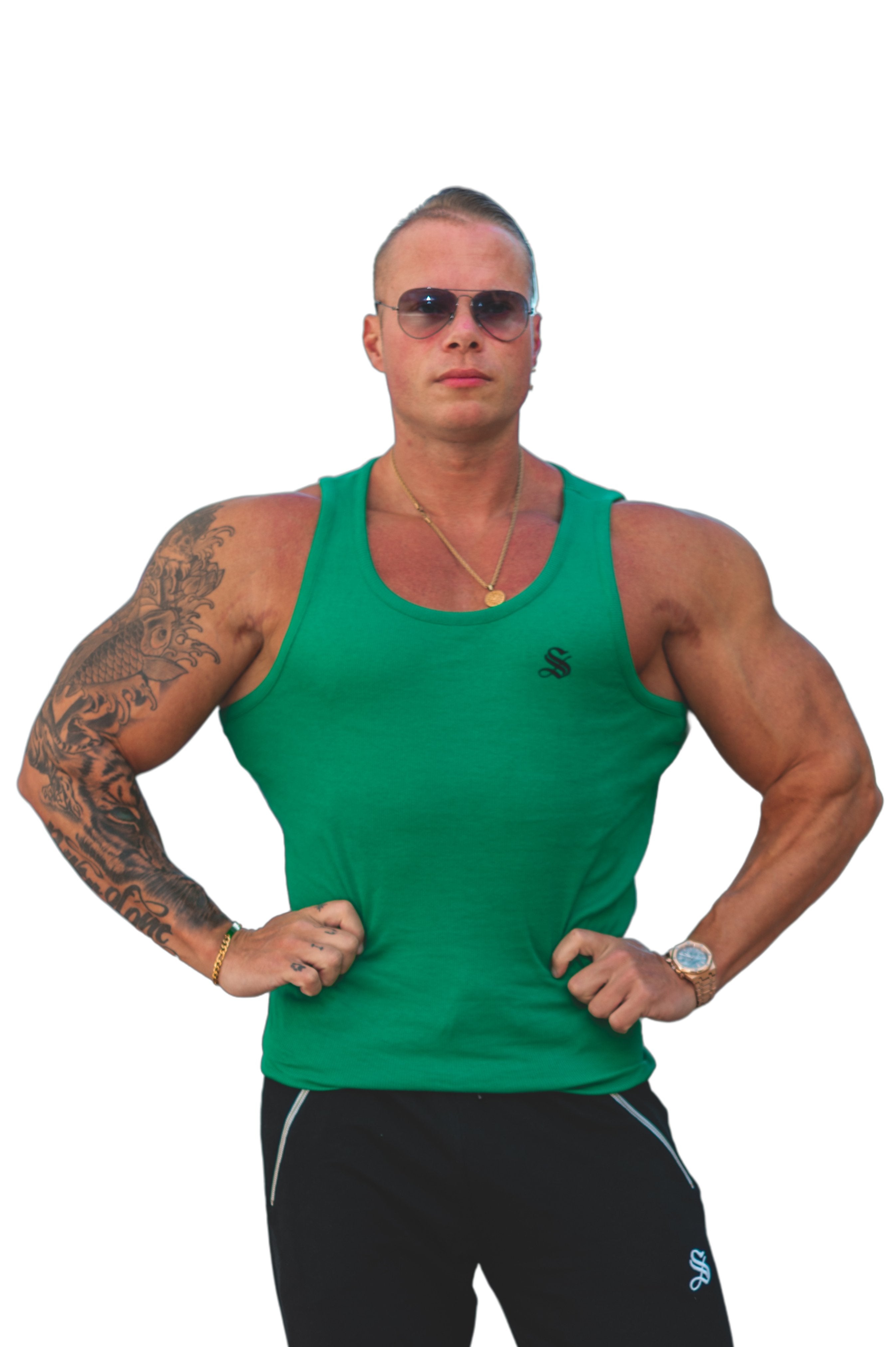 Landrow- Green Tank Top for Men - Sarman Fashion - Wholesale Clothing Fashion Brand for Men from Canada