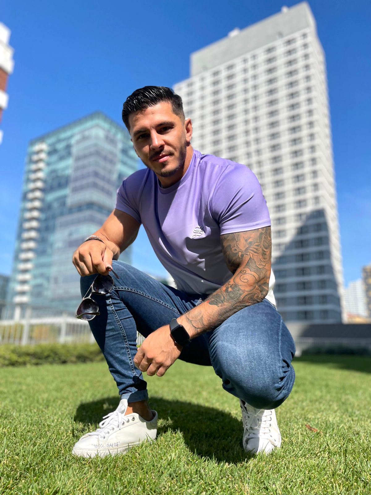 Larkspur - Blue/White T-Shirt for Men (PRE-ORDER DISPATCH DATE 25 DECEMBER 2021) - Sarman Fashion - Wholesale Clothing Fashion Brand for Men from Canada