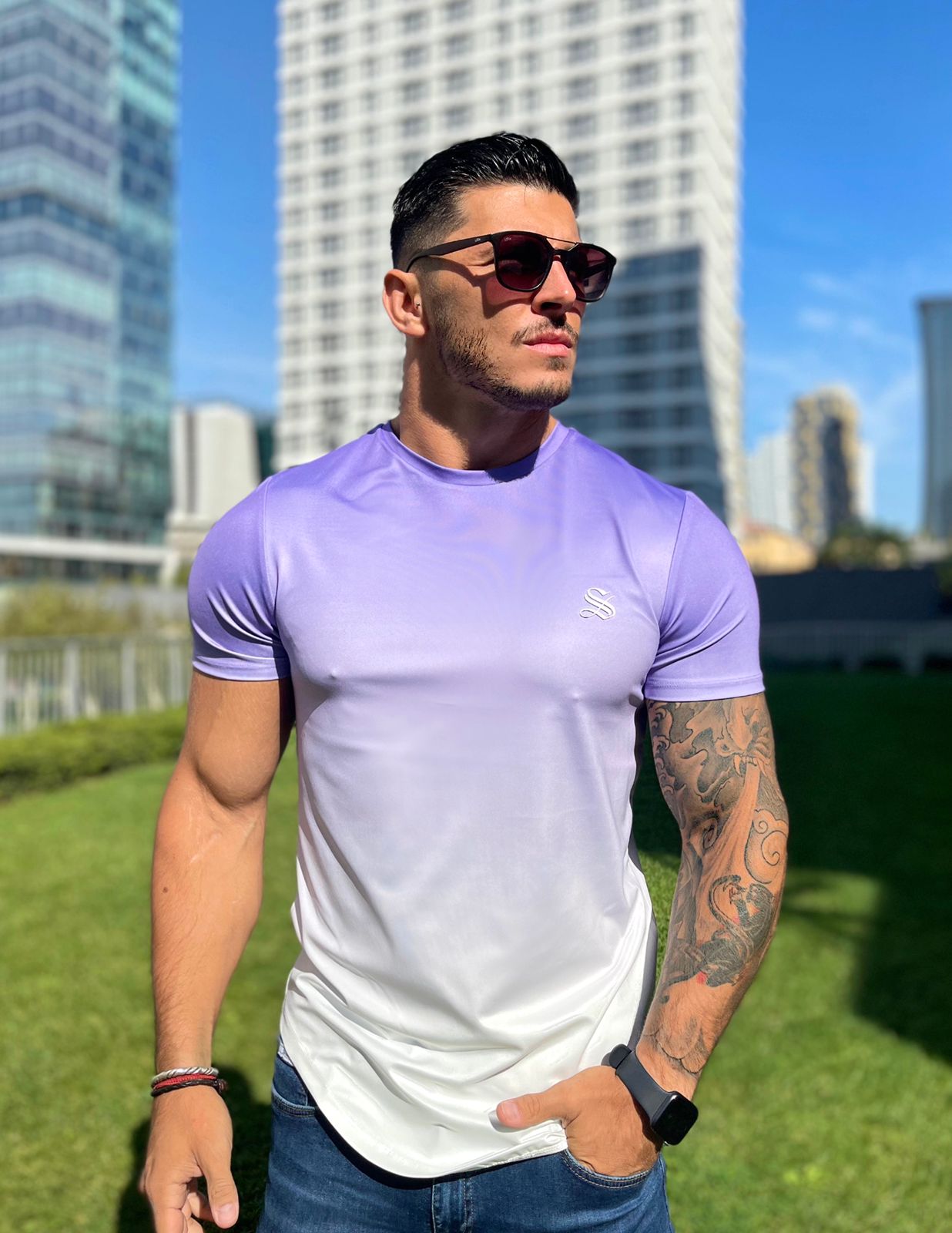 Larkspur - Blue/White T-Shirt for Men (PRE-ORDER DISPATCH DATE 25 DECEMBER 2021) - Sarman Fashion - Wholesale Clothing Fashion Brand for Men from Canada