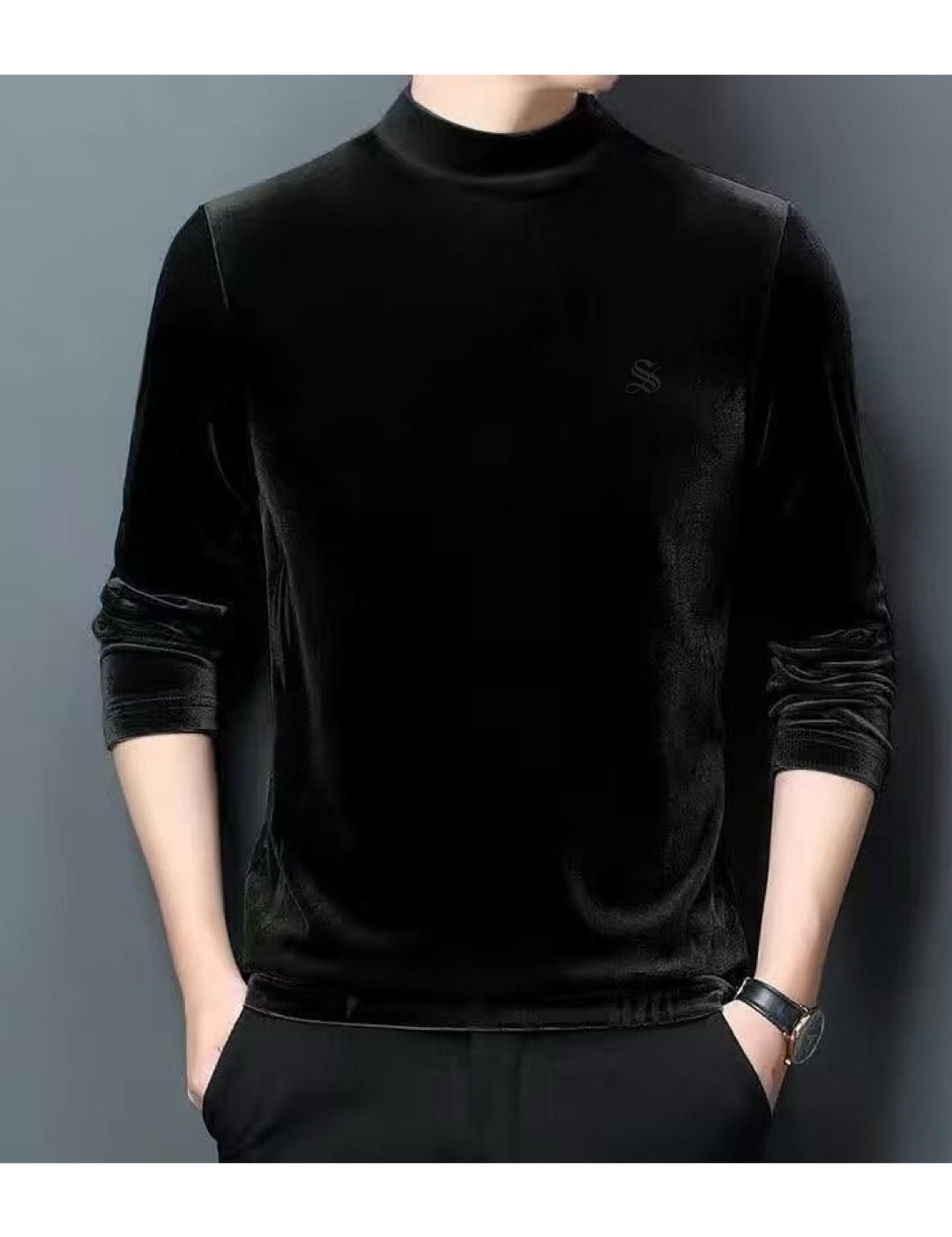 Laskovoe - Velvet Long Sleeve High Neck Shirt for Men - Sarman Fashion - Wholesale Clothing Fashion Brand for Men from Canada