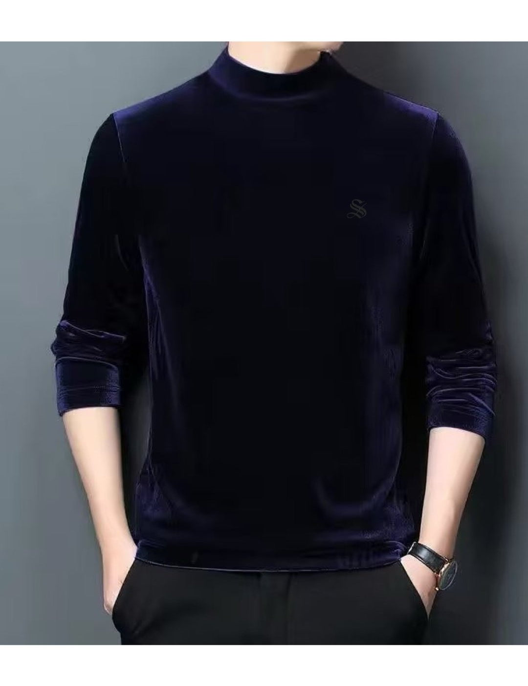Laskovoe - Velvet Long Sleeve High Neck Shirt for Men - Sarman Fashion - Wholesale Clothing Fashion Brand for Men from Canada