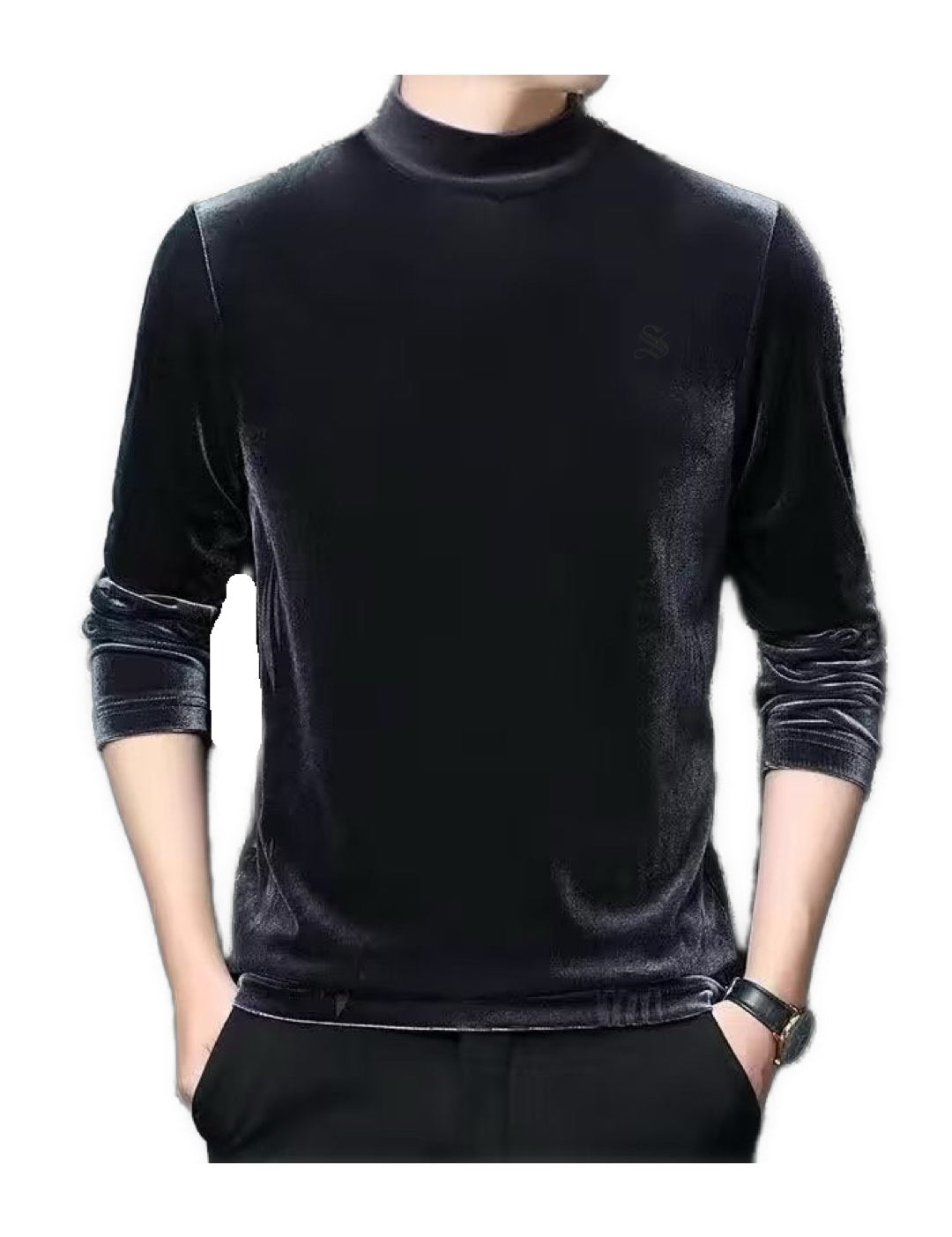 Laskovoe - Velvet Long Sleeve High Neck Shirt for Men - Sarman Fashion - Wholesale Clothing Fashion Brand for Men from Canada