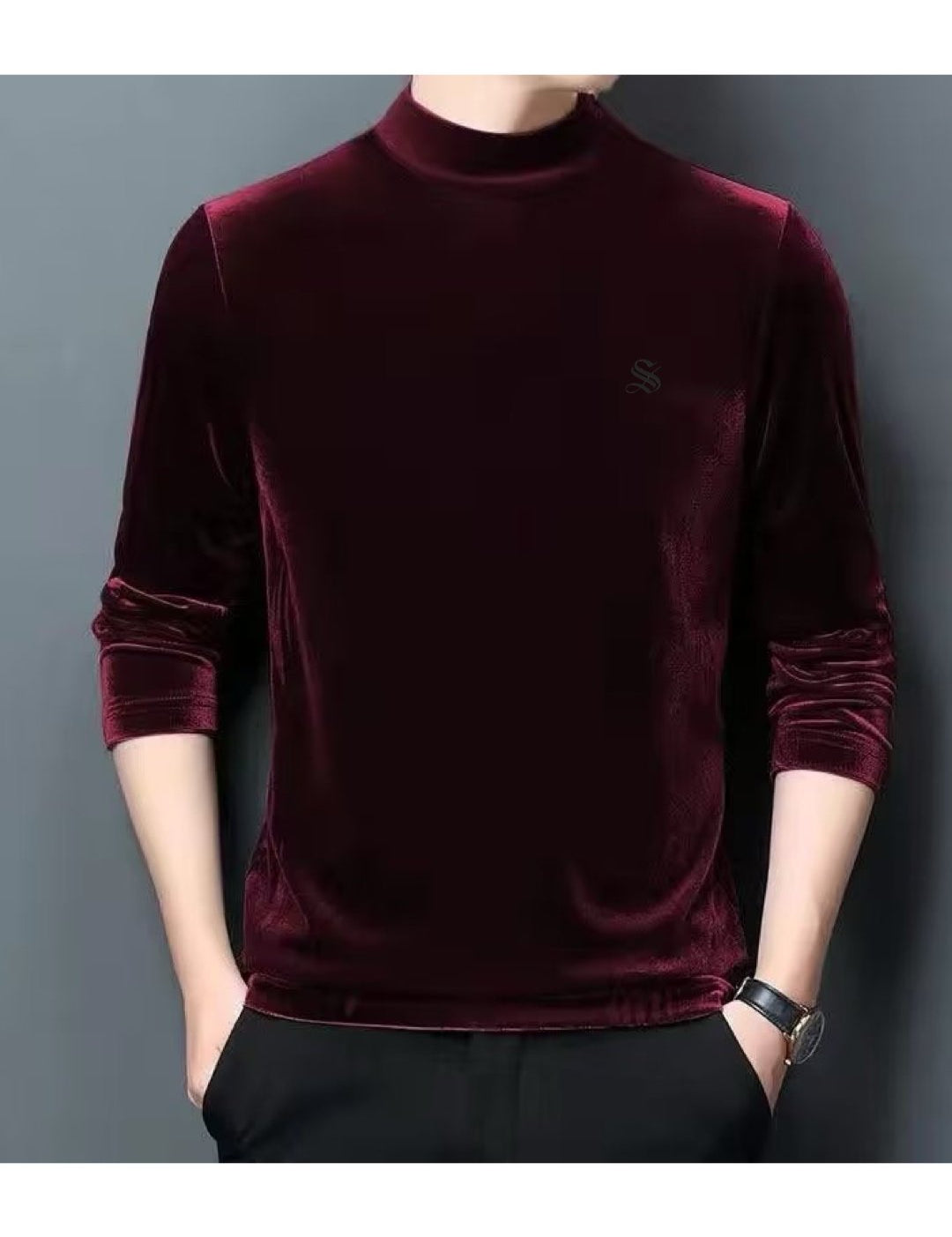 Laskovoe - Velvet Long Sleeve High Neck Shirt for Men - Sarman Fashion - Wholesale Clothing Fashion Brand for Men from Canada