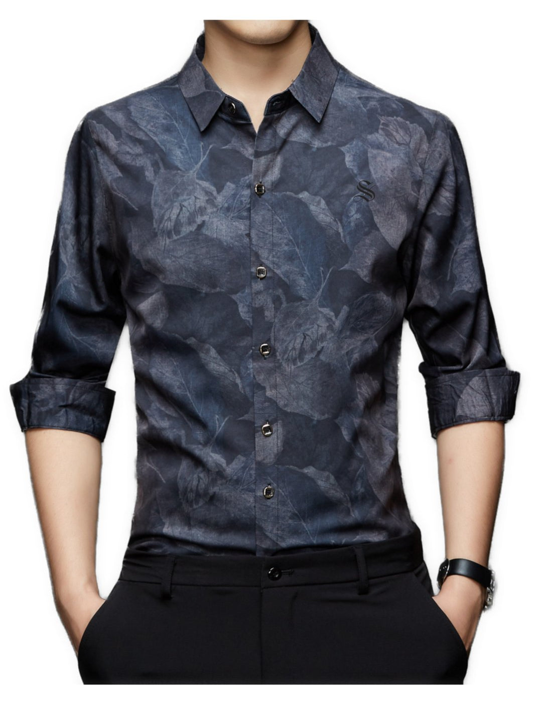 Leaves - Long Sleeves Shirt for Men - Sarman Fashion - Wholesale Clothing Fashion Brand for Men from Canada