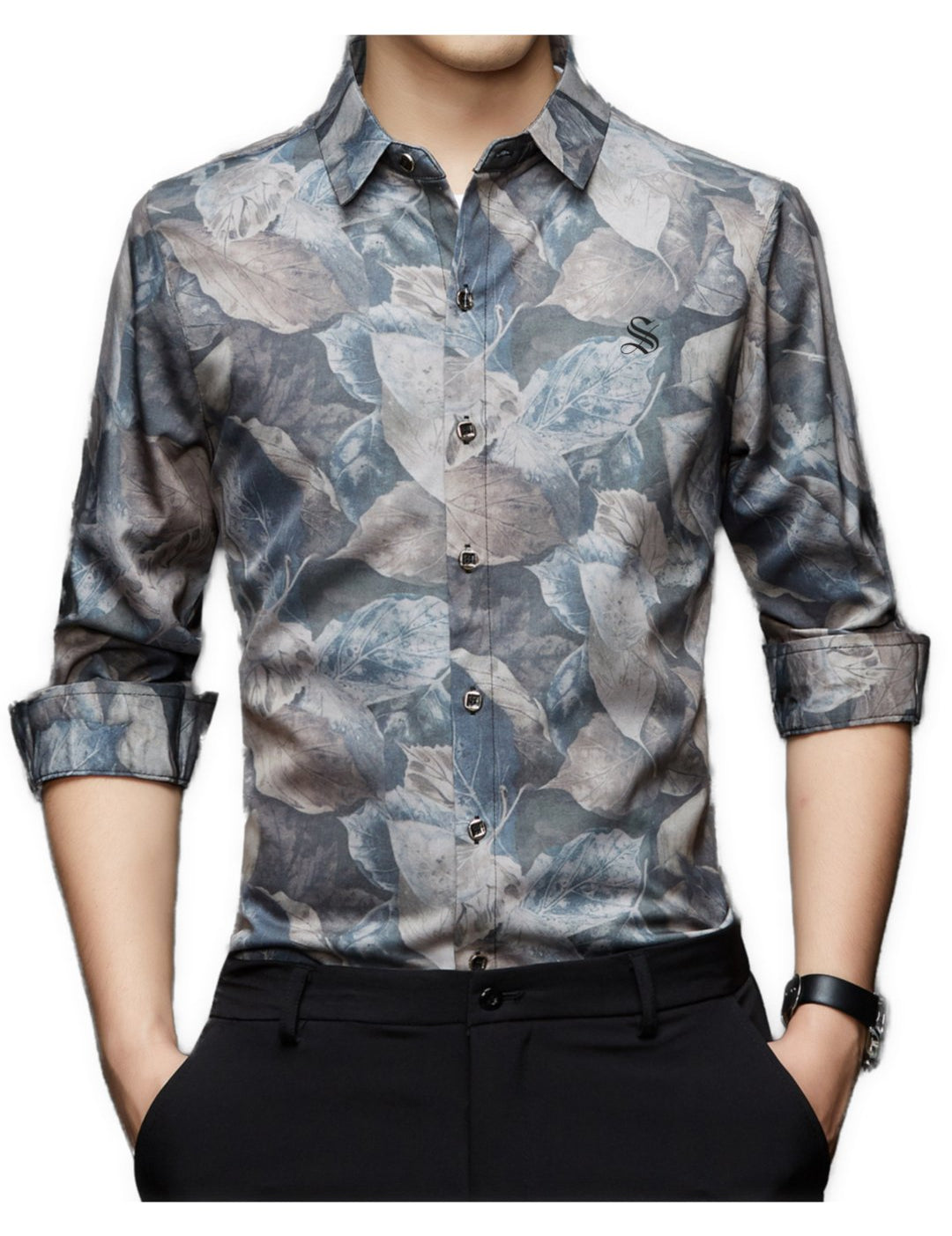 Leaves - Long Sleeves Shirt for Men - Sarman Fashion - Wholesale Clothing Fashion Brand for Men from Canada