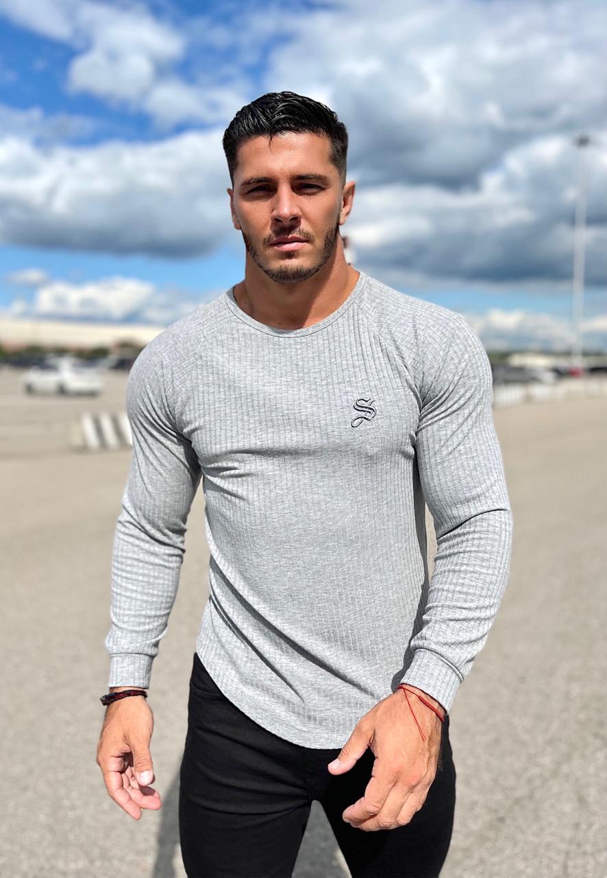 Leopard - Grey Long Sleeve Shirt for Men - Sarman Fashion - Wholesale Clothing Fashion Brand for Men from Canada
