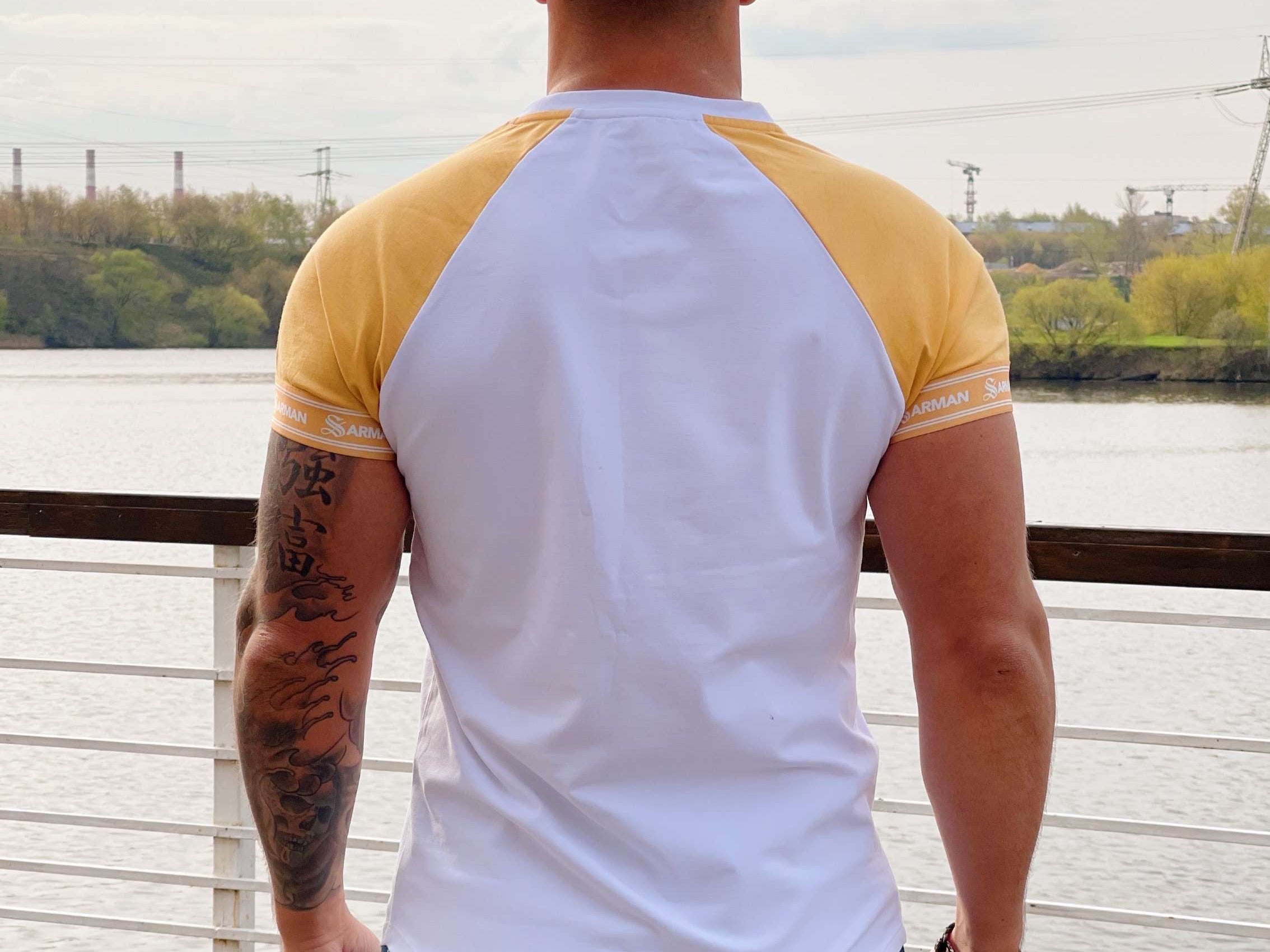 LifyLife - White/Yellow Short Sleeves T- Shirt for Men (PRE-ORDER DISPATCH DATE 1 JULY 2022) - Sarman Fashion - Wholesale Clothing Fashion Brand for Men from Canada