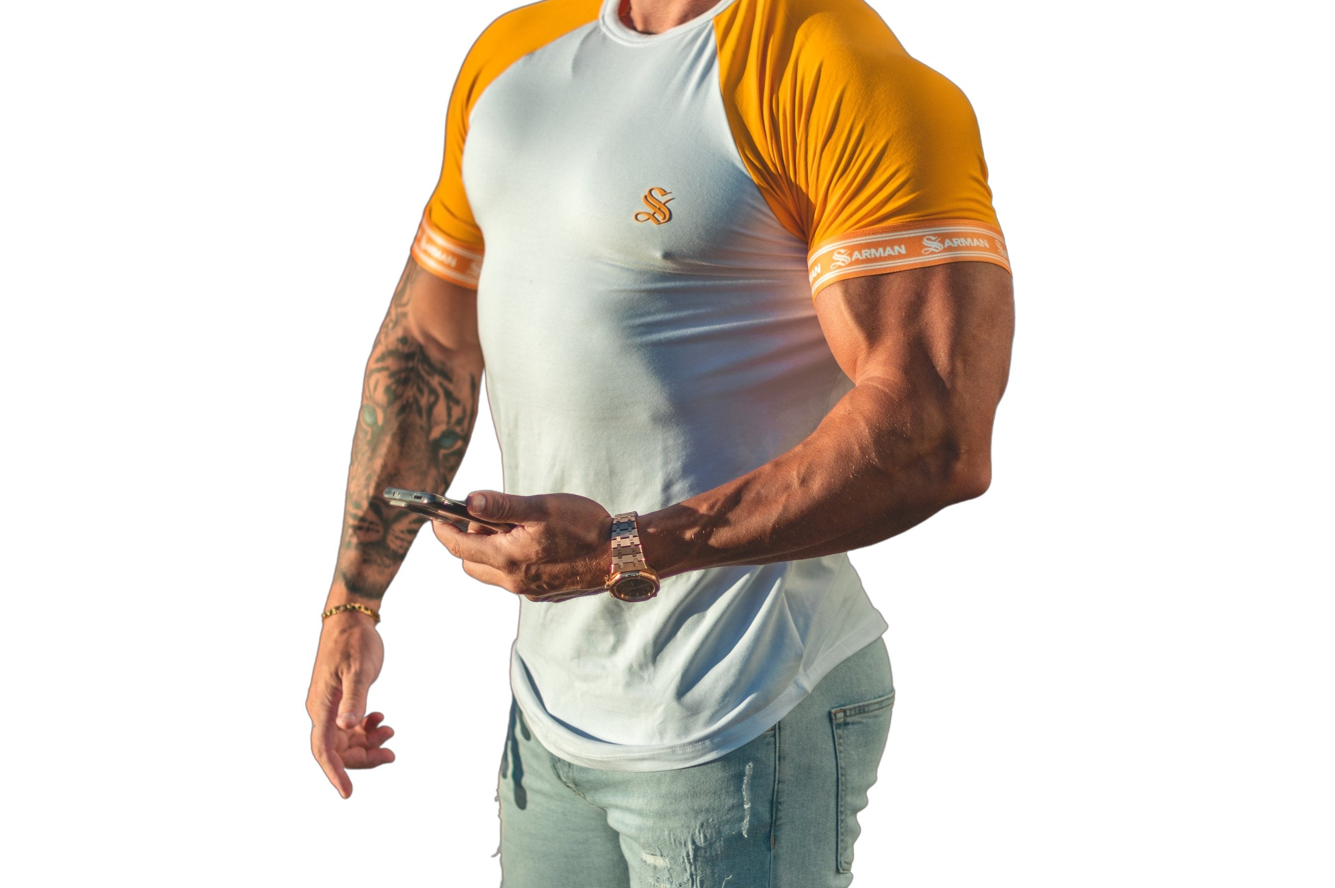 LifyLife - White/Yellow T- Shirt for Men - Sarman Fashion - Wholesale Clothing Fashion Brand for Men from Canada