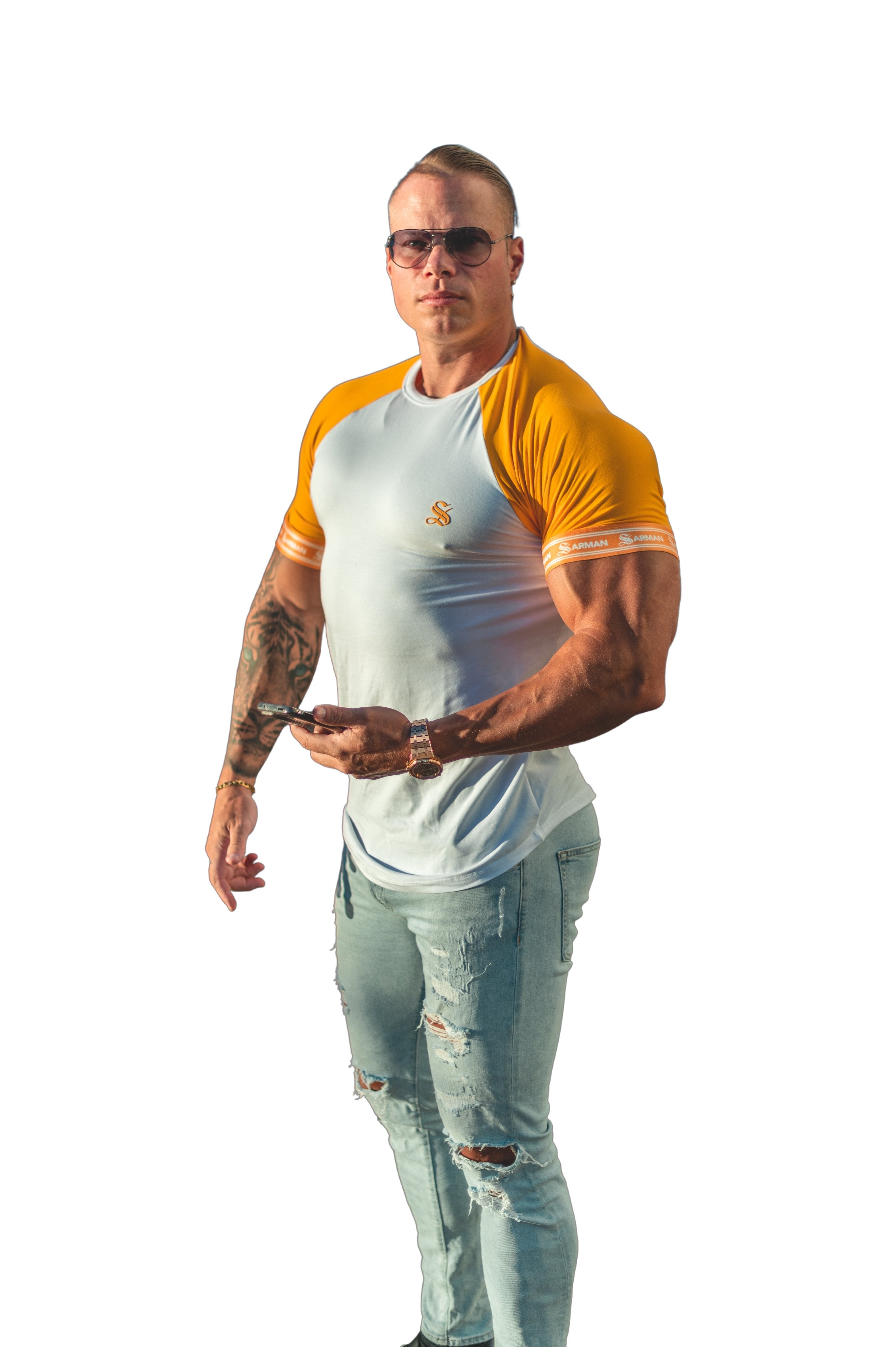 LifyLife - White/Yellow T- Shirt for Men - Sarman Fashion - Wholesale Clothing Fashion Brand for Men from Canada