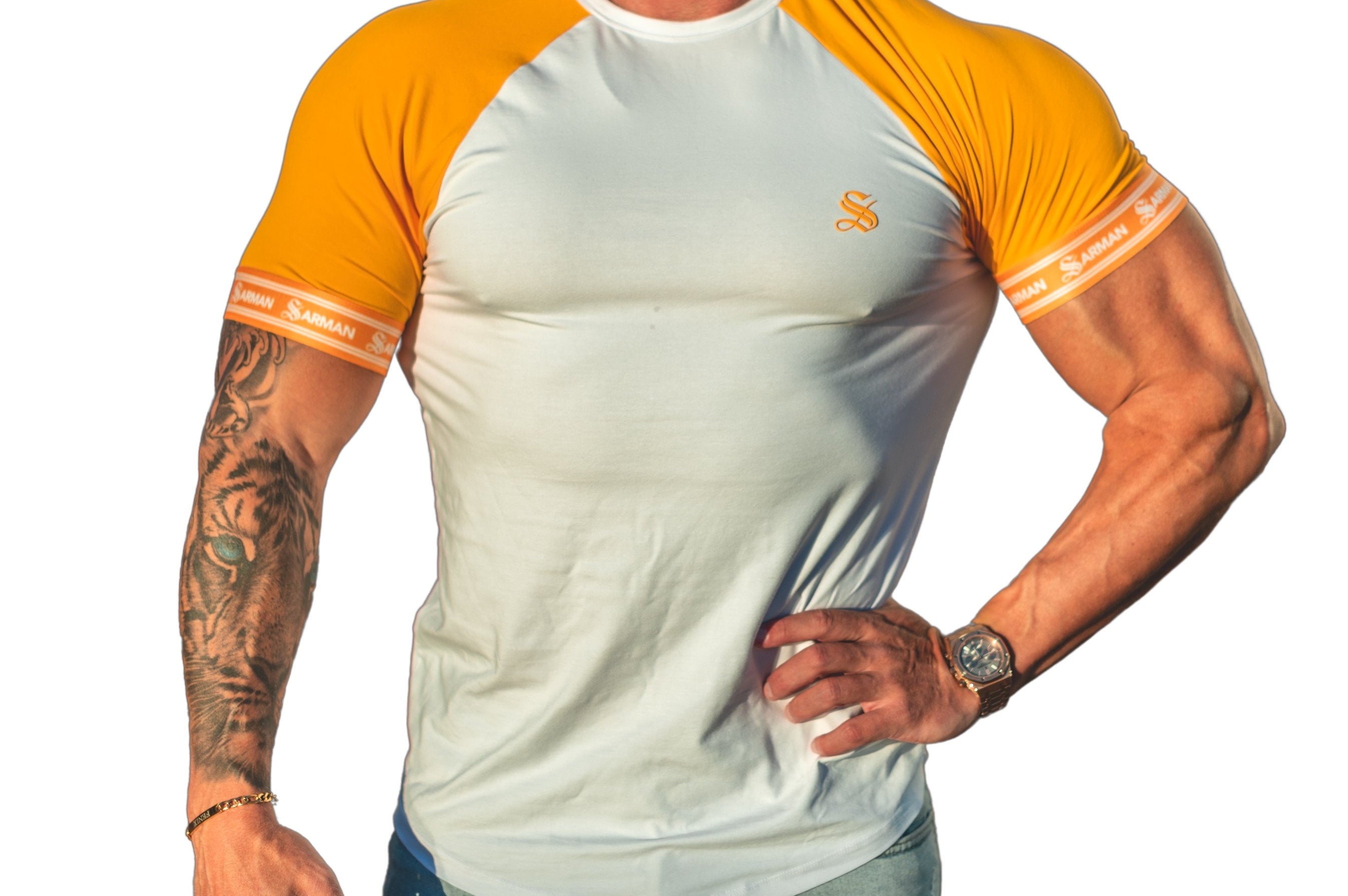 LifyLife - White/Yellow T- Shirt for Men - Sarman Fashion - Wholesale Clothing Fashion Brand for Men from Canada