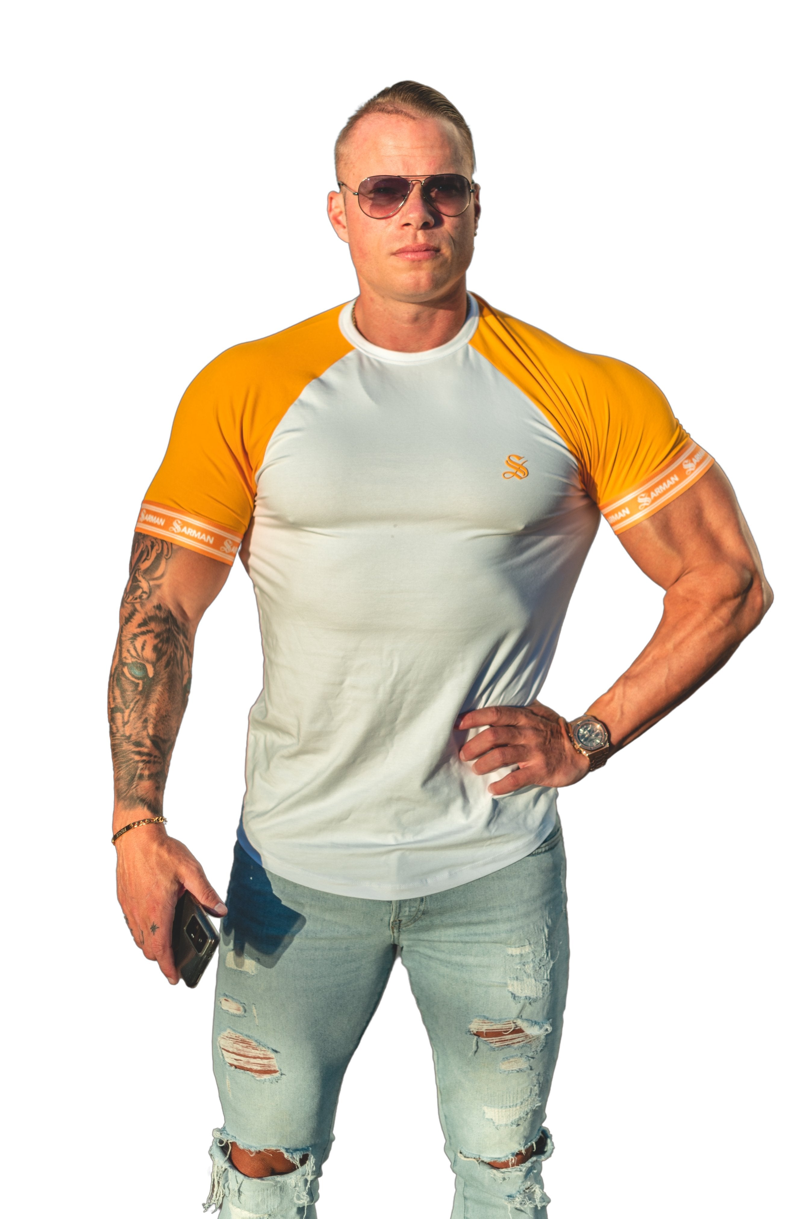 LifyLife - White/Yellow T- Shirt for Men - Sarman Fashion - Wholesale Clothing Fashion Brand for Men from Canada