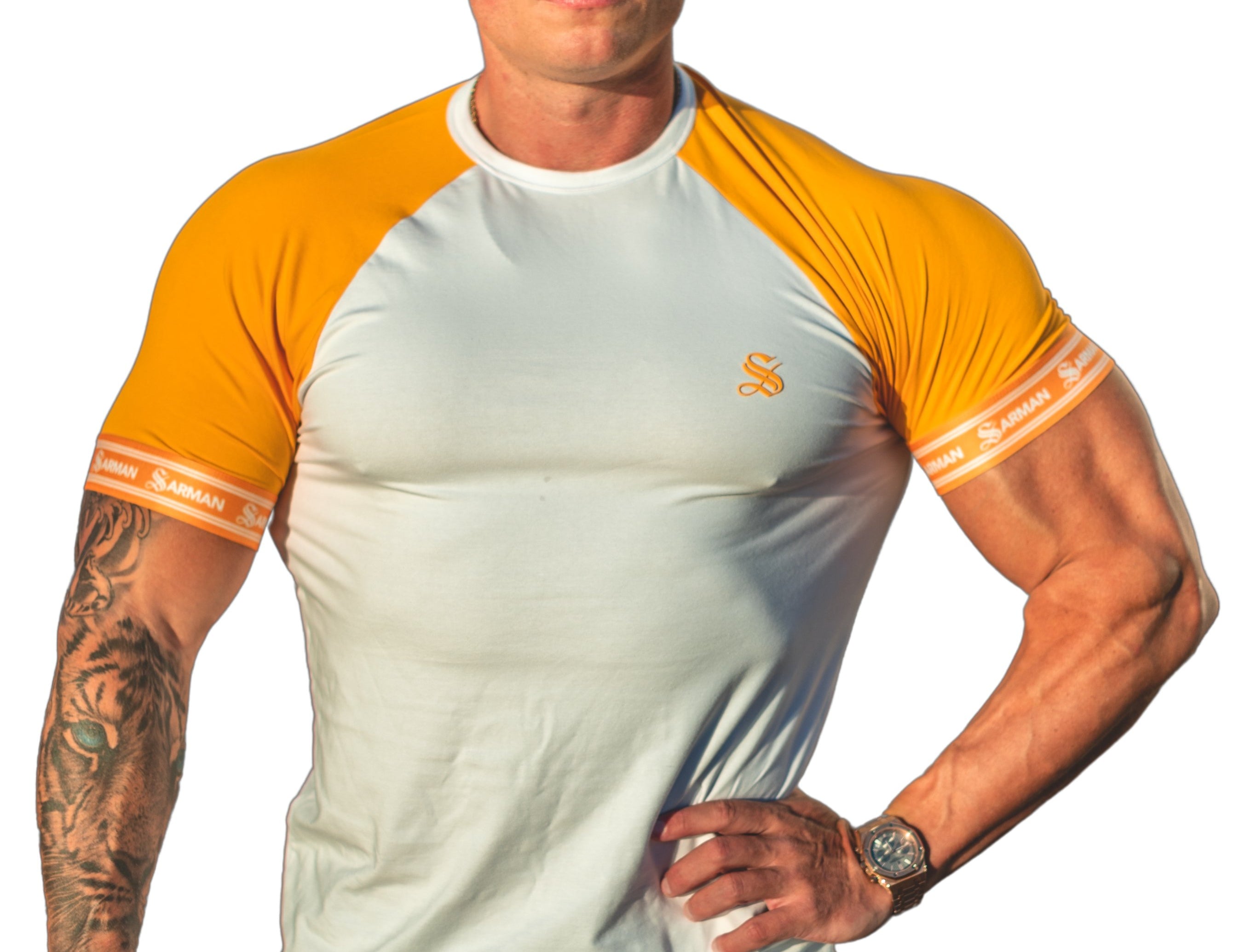 LifyLife - White/Yellow T- Shirt for Men - Sarman Fashion - Wholesale Clothing Fashion Brand for Men from Canada