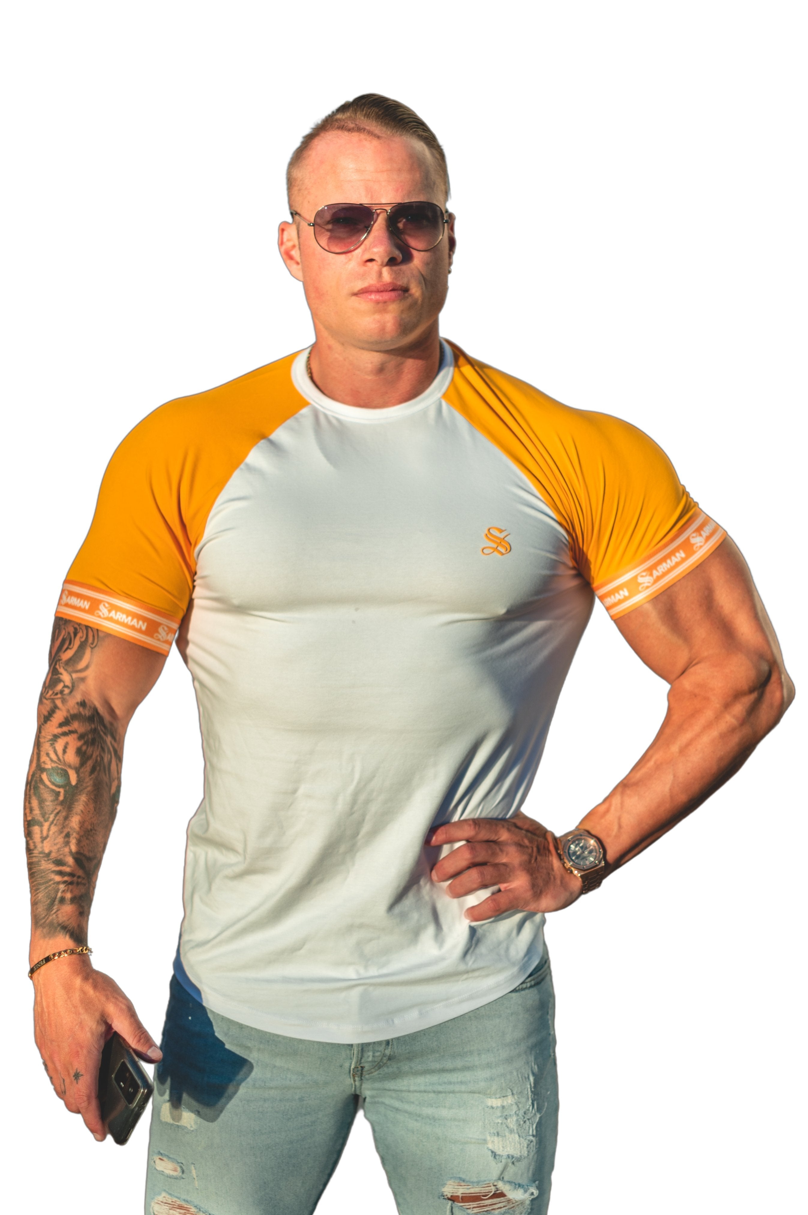 LifyLife - White/Yellow T- Shirt for Men - Sarman Fashion - Wholesale Clothing Fashion Brand for Men from Canada