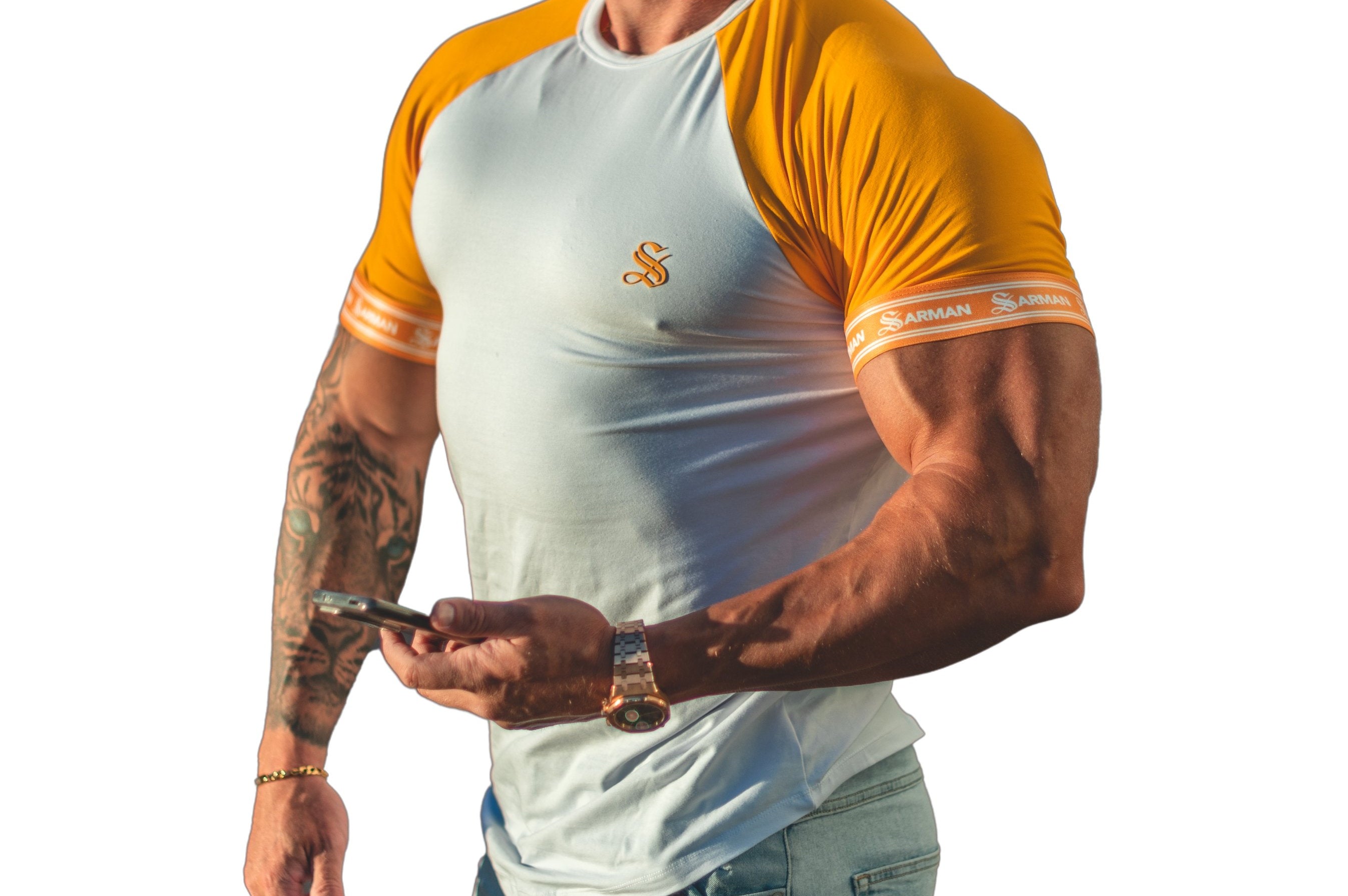 LifyLife - White/Yellow T- Shirt for Men - Sarman Fashion - Wholesale Clothing Fashion Brand for Men from Canada