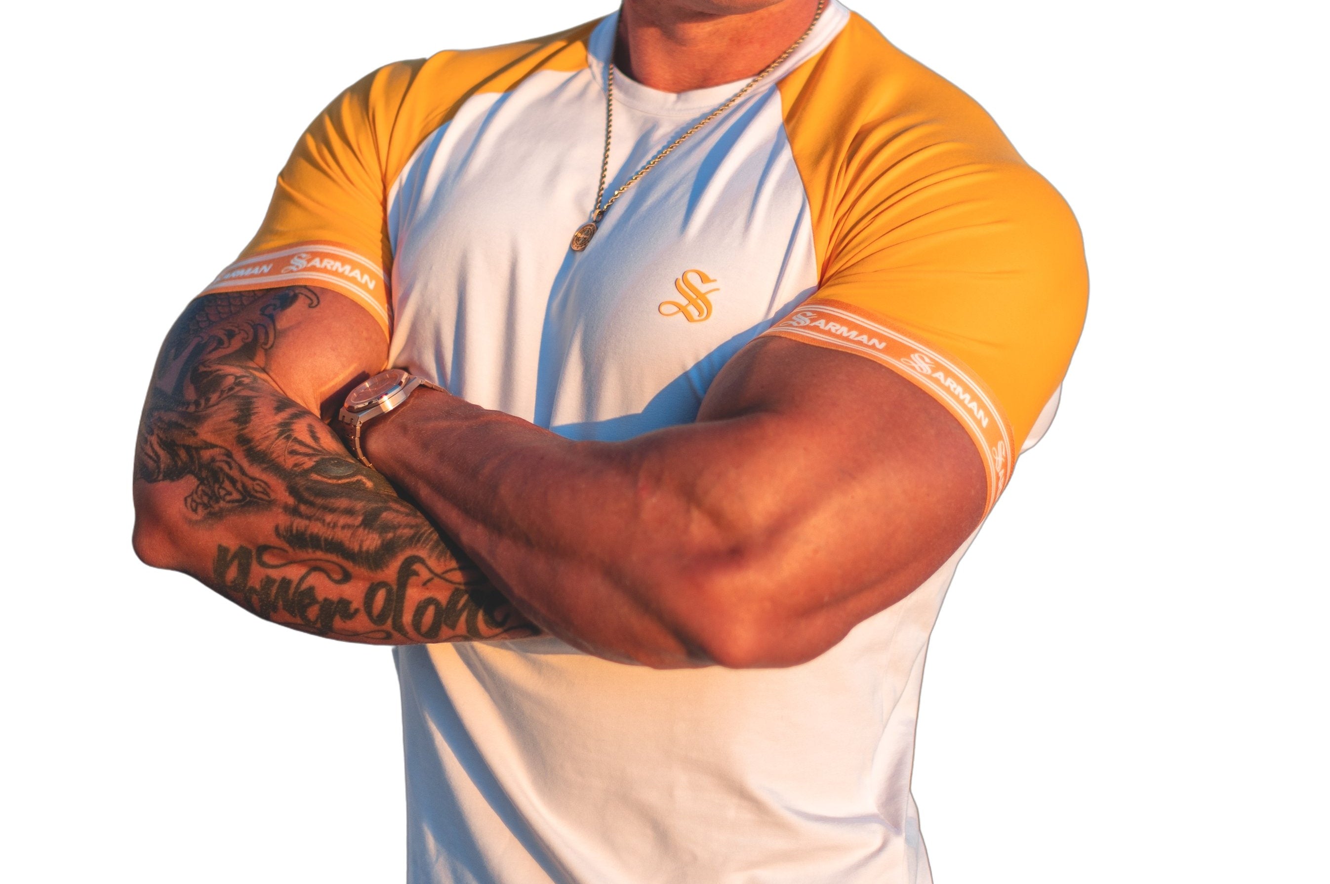 LifyLife - White/Yellow T- Shirt for Men - Sarman Fashion - Wholesale Clothing Fashion Brand for Men from Canada