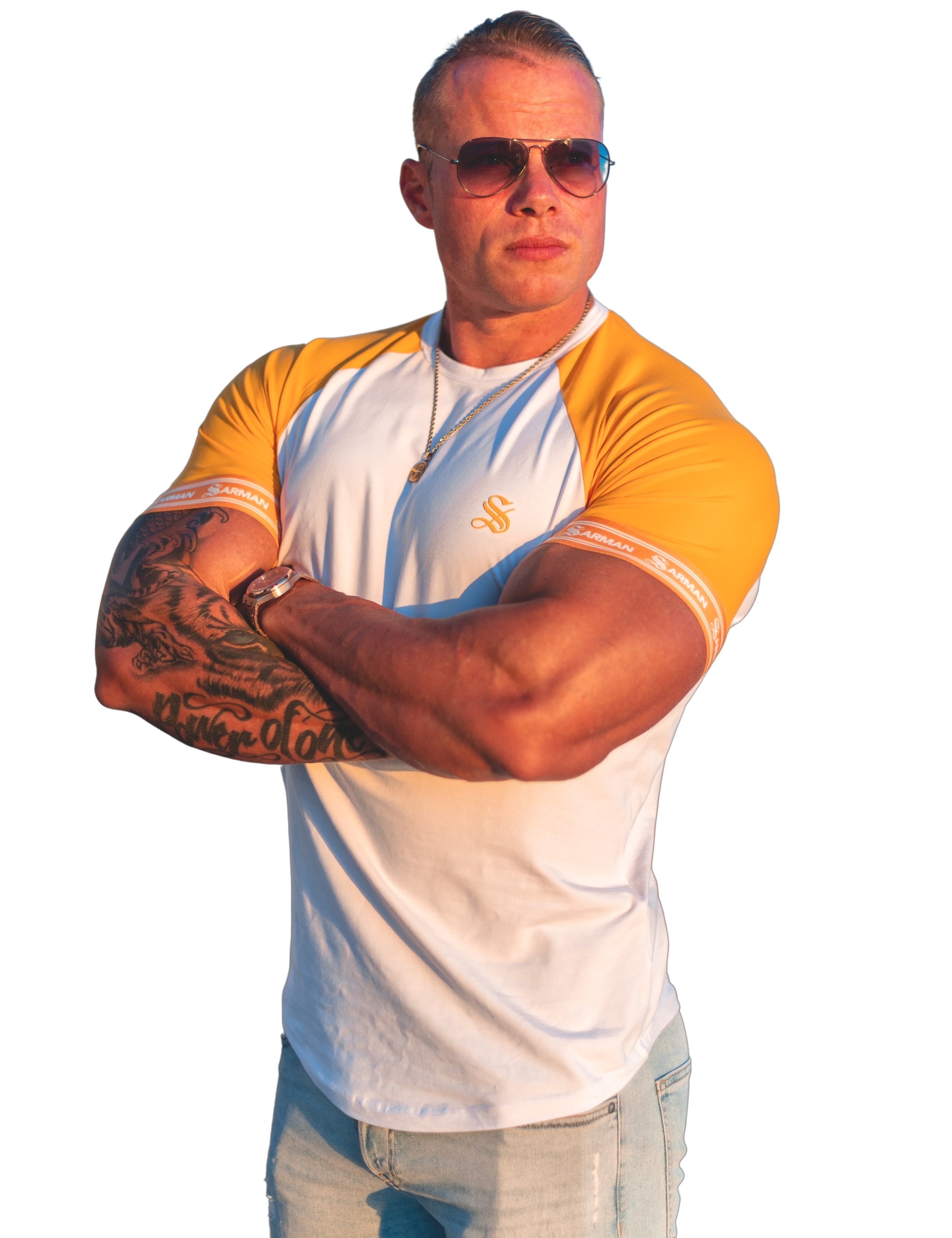 LifyLife - White/Yellow T- Shirt for Men - Sarman Fashion - Wholesale Clothing Fashion Brand for Men from Canada