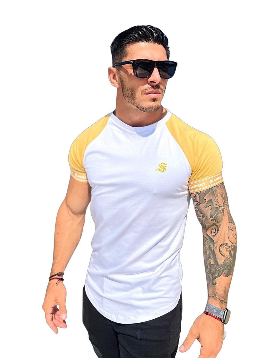 LifyLife - White/Yellow T- Shirt for Men (PRE-ORDER DISPATCH DATE 1 JULY 2022) - Sarman Fashion - Wholesale Clothing Fashion Brand for Men from Canada