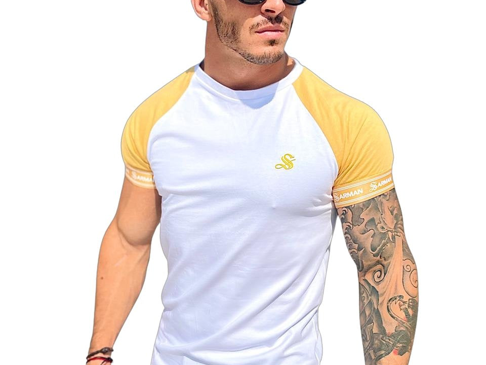 LifyLife - White/Yellow T- Shirt for Men (PRE-ORDER DISPATCH DATE 1 JULY 2022) - Sarman Fashion - Wholesale Clothing Fashion Brand for Men from Canada