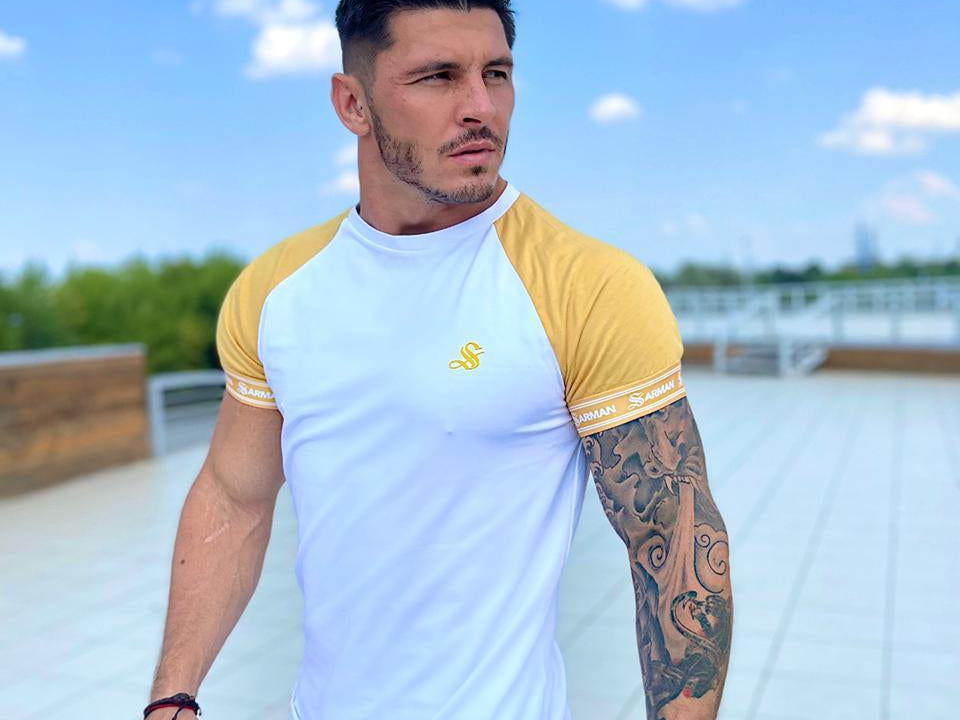 LifyLife - White/Yellow T- Shirt for Men (PRE-ORDER DISPATCH DATE 1 JULY 2022) - Sarman Fashion - Wholesale Clothing Fashion Brand for Men from Canada