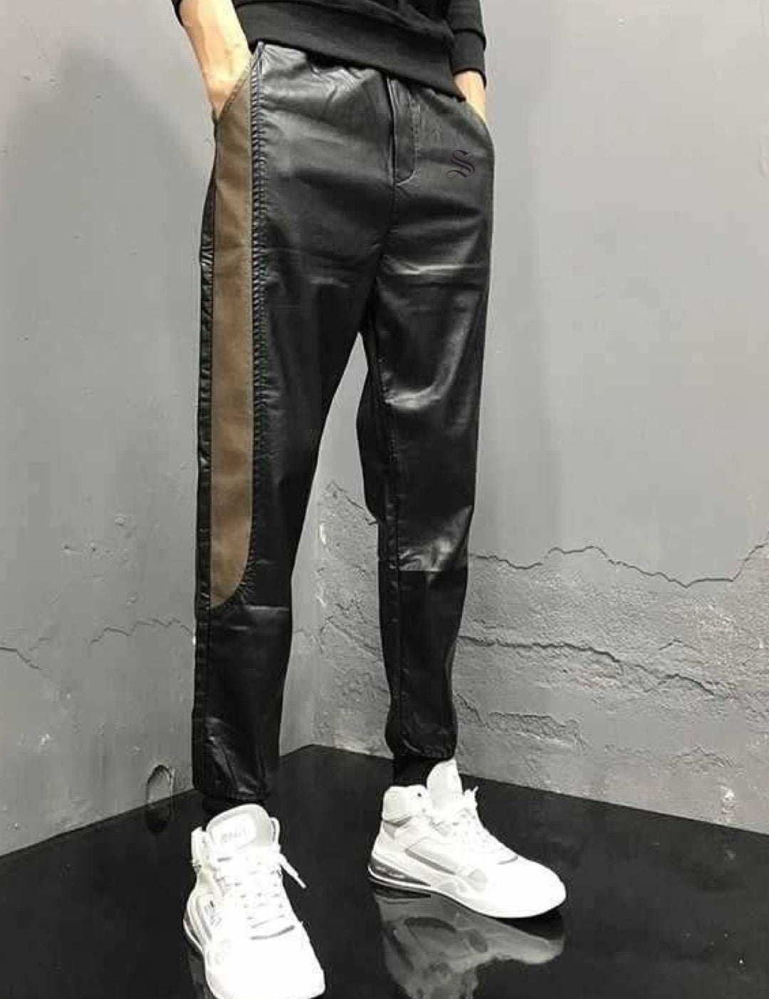 Mongol - Black Pu-Leather Pant’s for Men - Sarman Fashion - Wholesale Clothing Fashion Brand for Men from Canada