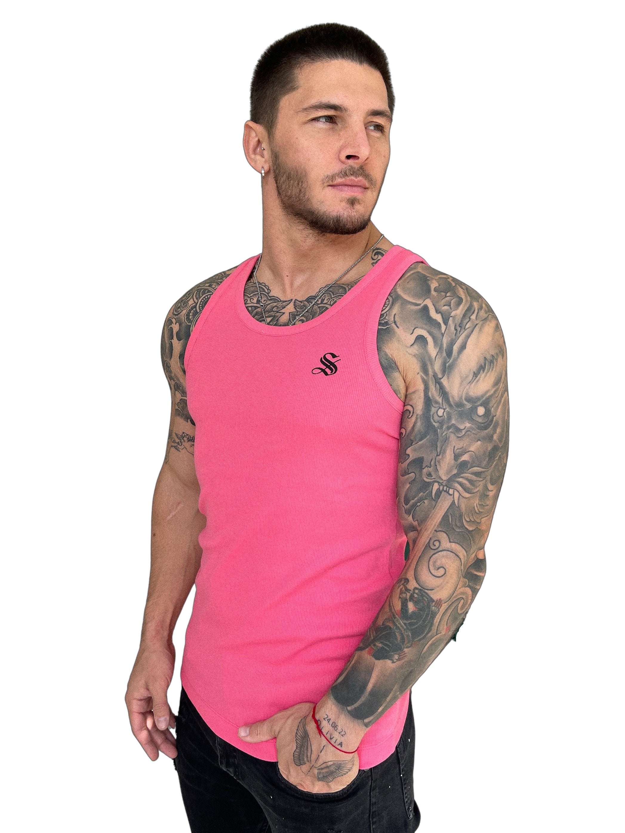 Nosilio - Pink Tank Top for Men - Sarman Fashion - Wholesale Clothing Fashion Brand for Men from Canada