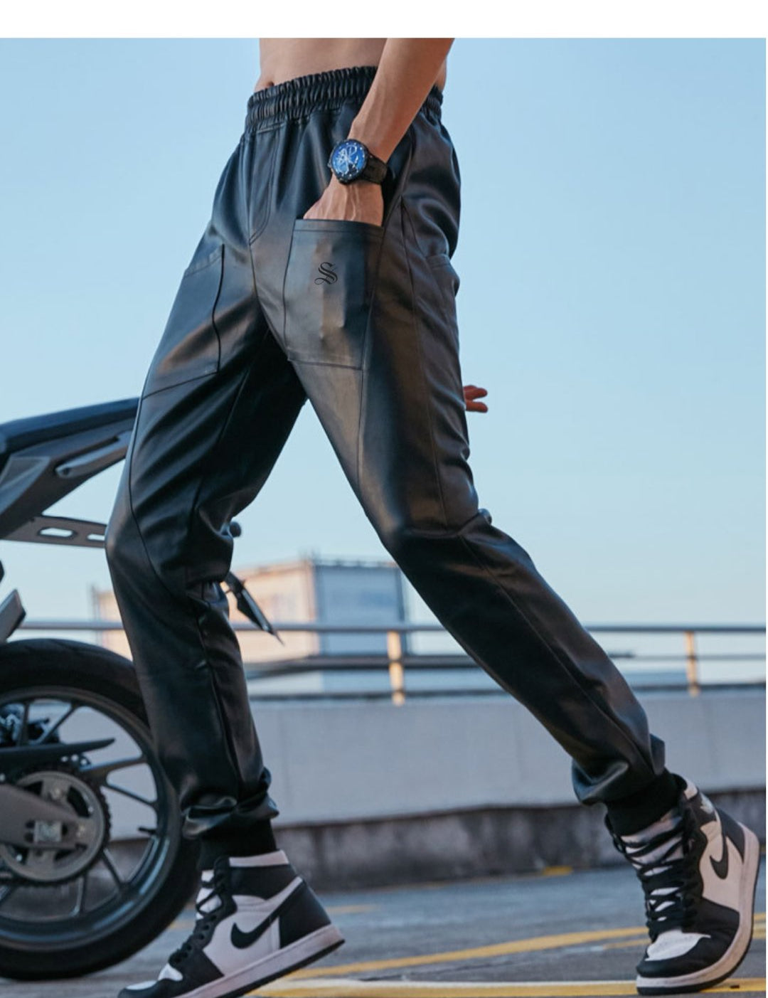 Nutakino - Pu Leather Joggers for Men - Sarman Fashion - Wholesale Clothing Fashion Brand for Men from Canada