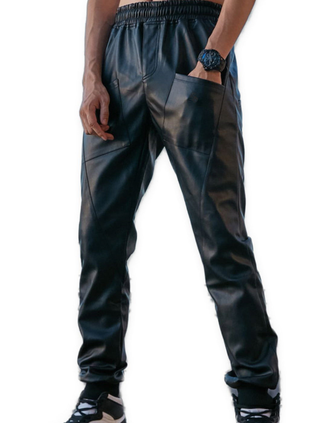 Nutakino - Pu Leather Joggers for Men - Sarman Fashion - Wholesale Clothing Fashion Brand for Men from Canada