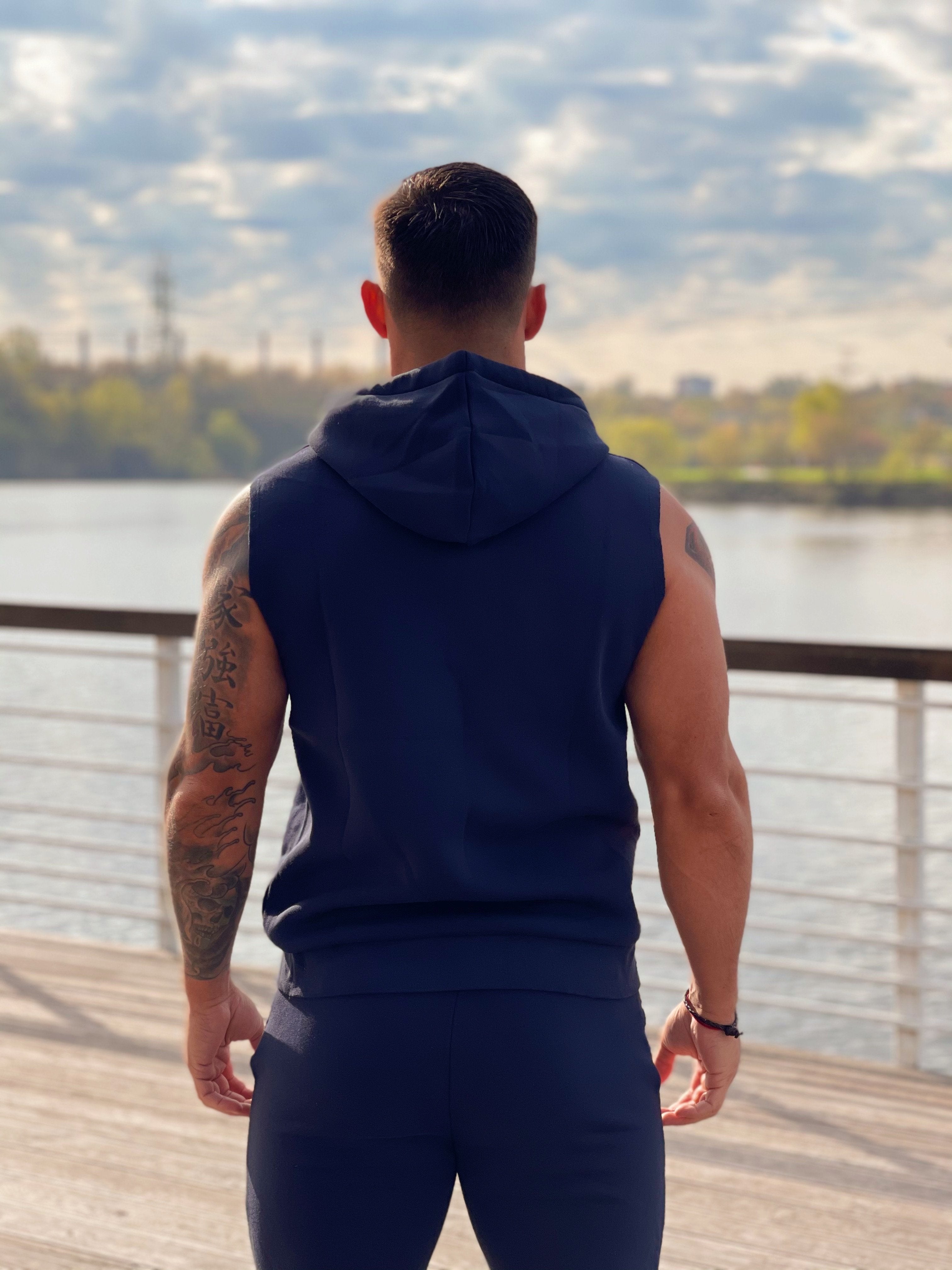 Paramous - Dark Blue Sleeveless Hoodie for Men - Sarman Fashion - Wholesale Clothing Fashion Brand for Men from Canada