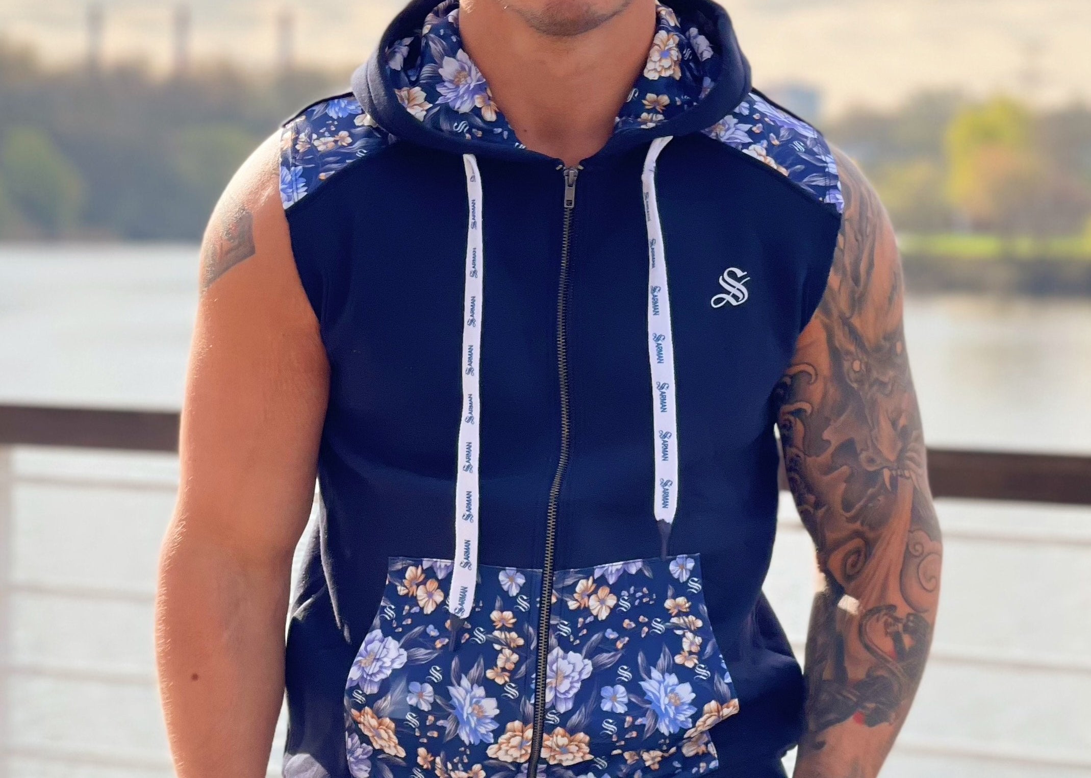 Paramous - Dark Blue Sleeveless Hoodie for Men - Sarman Fashion - Wholesale Clothing Fashion Brand for Men from Canada