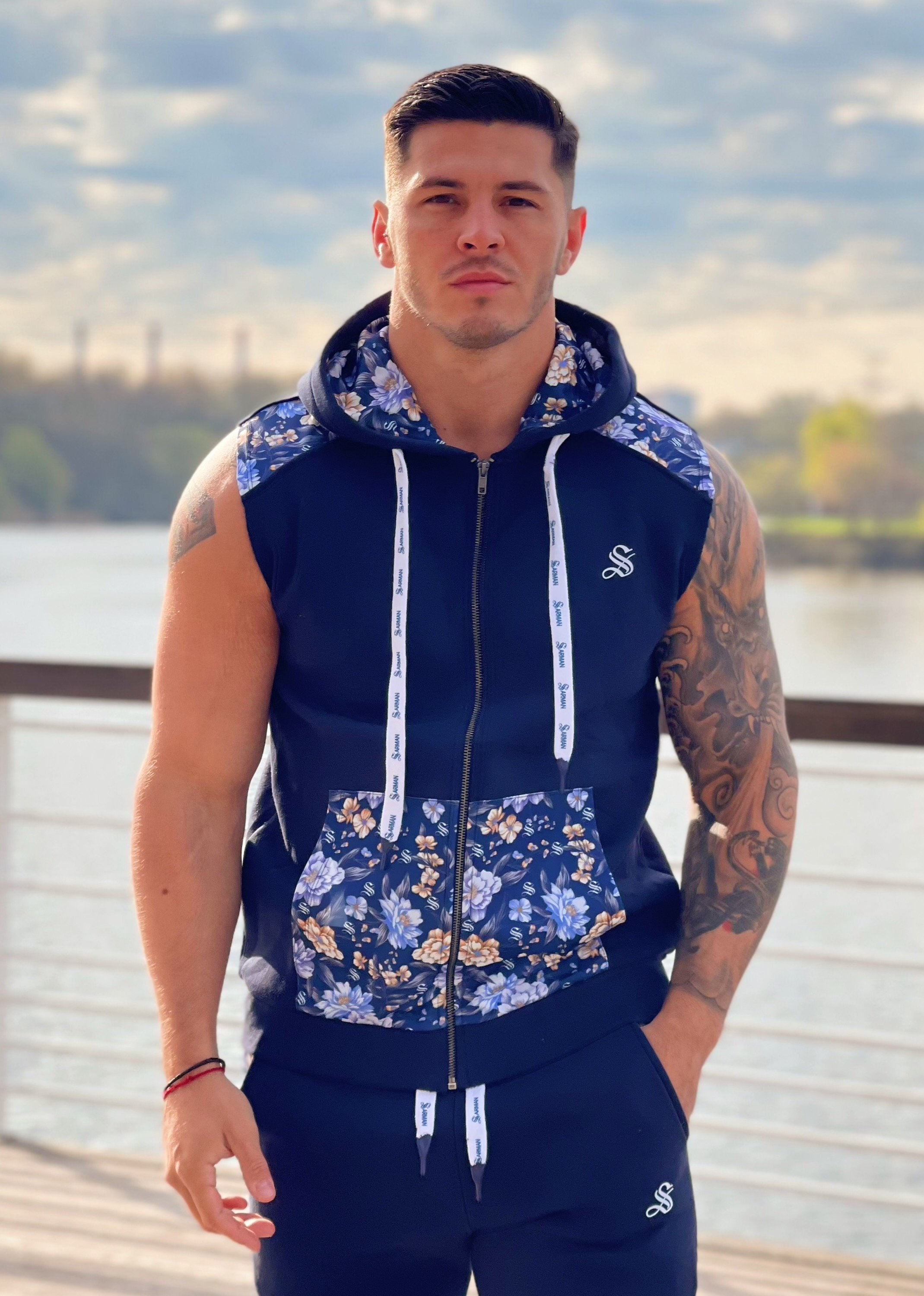 Paramous - Dark Blue Sleeveless Hoodie for Men - Sarman Fashion - Wholesale Clothing Fashion Brand for Men from Canada