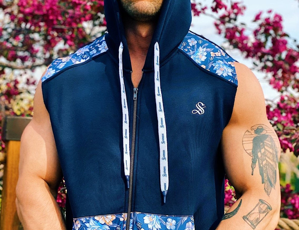 Paramous - Dark Blue Sleeveless Hoodie for Men - Sarman Fashion - Wholesale Clothing Fashion Brand for Men from Canada