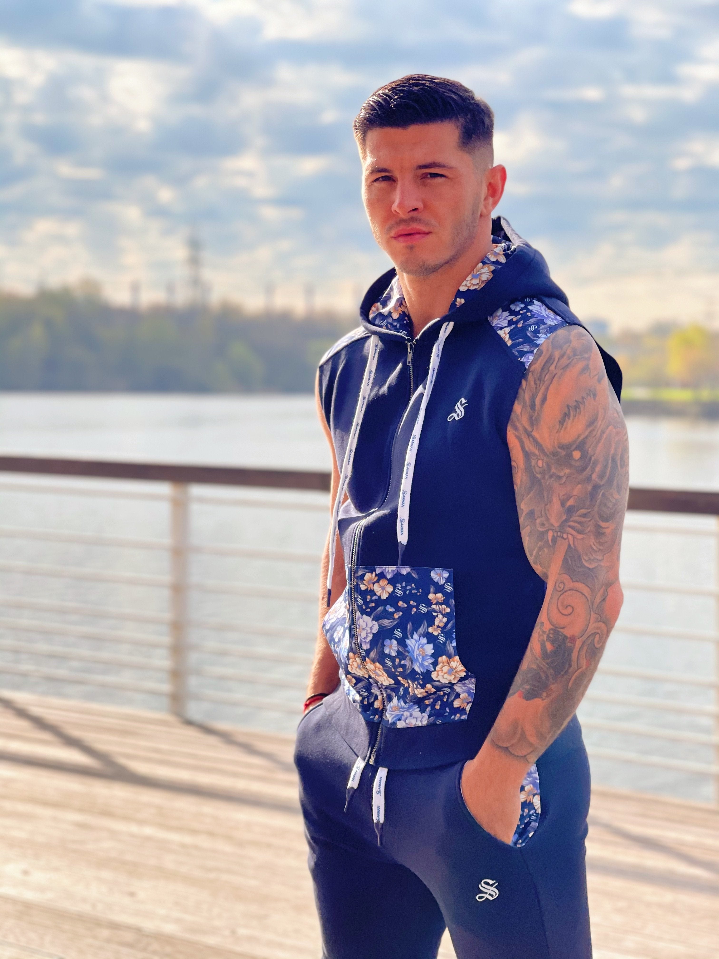 Paramous - Dark Blue Sleeveless Hoodie for Men - Sarman Fashion - Wholesale Clothing Fashion Brand for Men from Canada