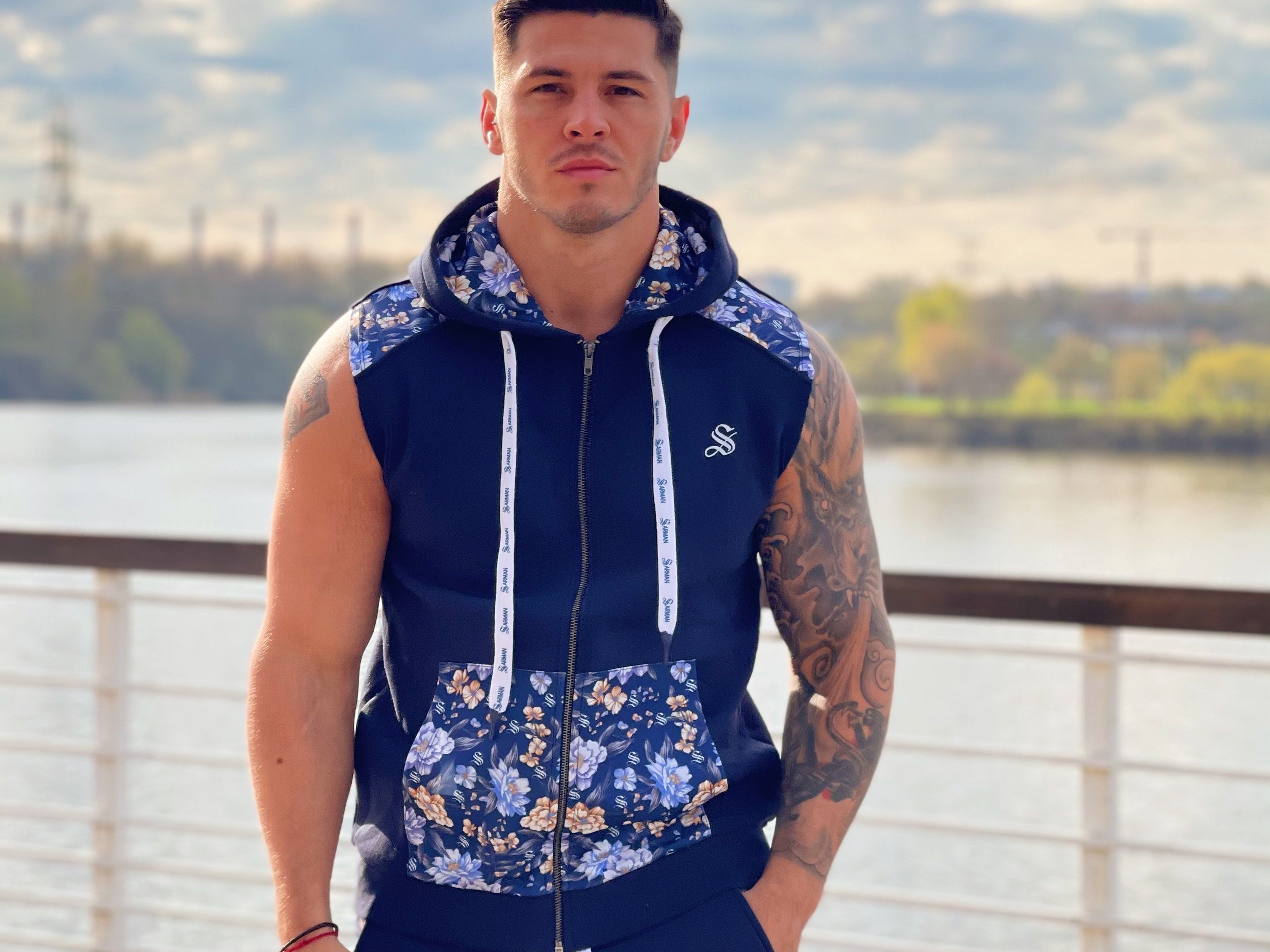 Paramous - Dark Blue Sleeveless Hoodie for Men - Sarman Fashion - Wholesale Clothing Fashion Brand for Men from Canada