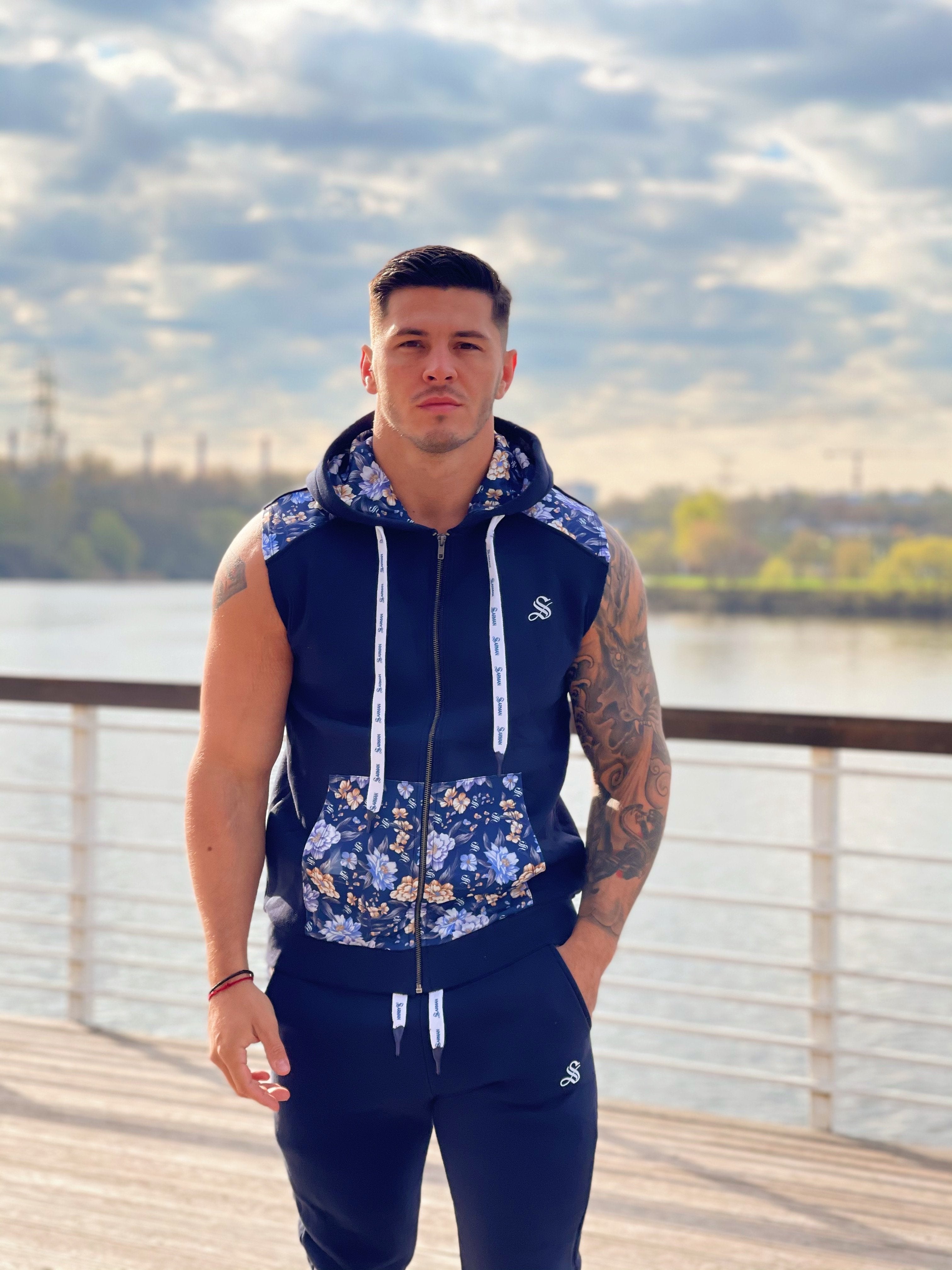 Paramous - Dark Blue Sleeveless Hoodie for Men - Sarman Fashion - Wholesale Clothing Fashion Brand for Men from Canada